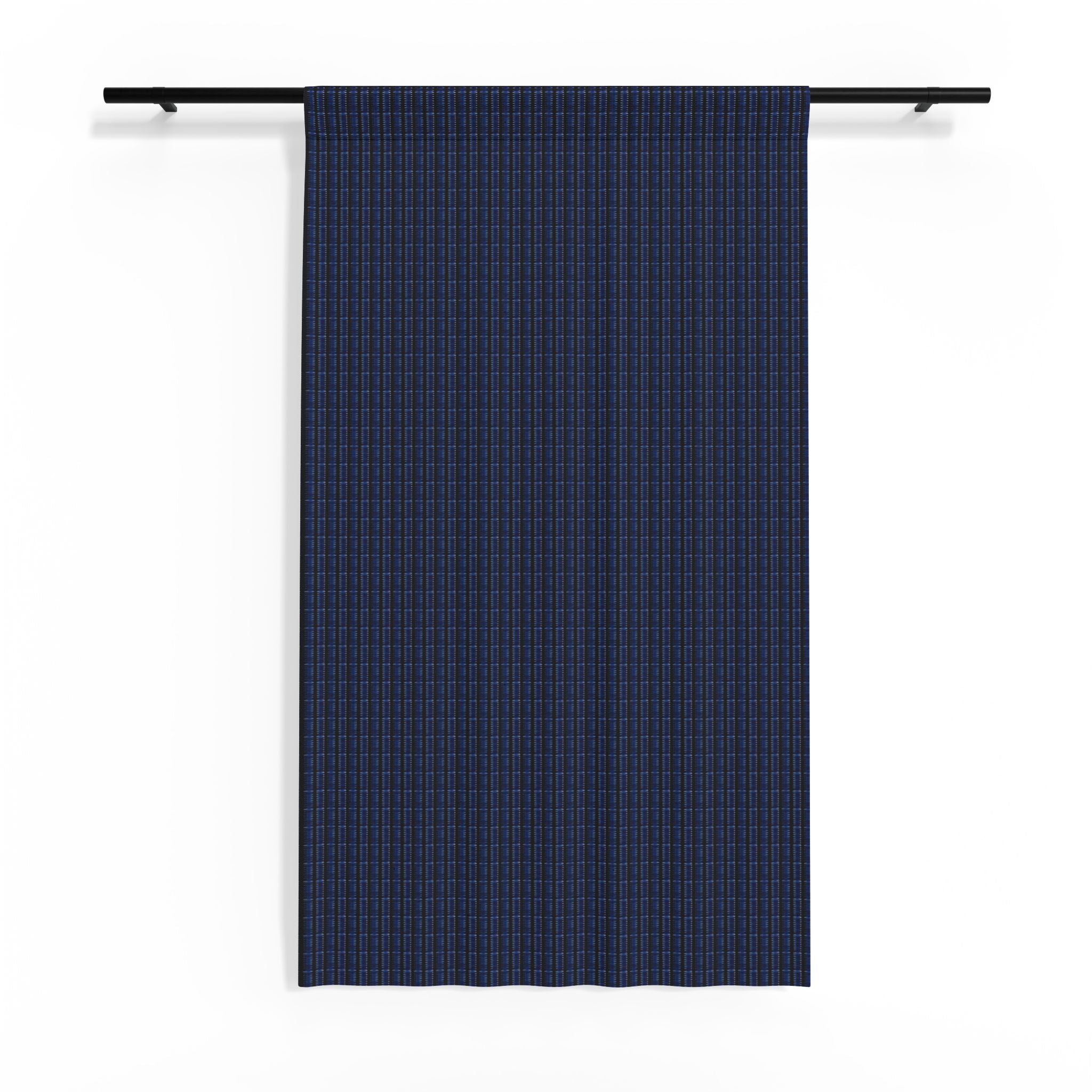 "Mississippi Midnight: Lovely Banjo Blues" Navy Blue and Black Plaid Sheer Window Curtain - Lightweight Semi-Sheer Drapery Panel