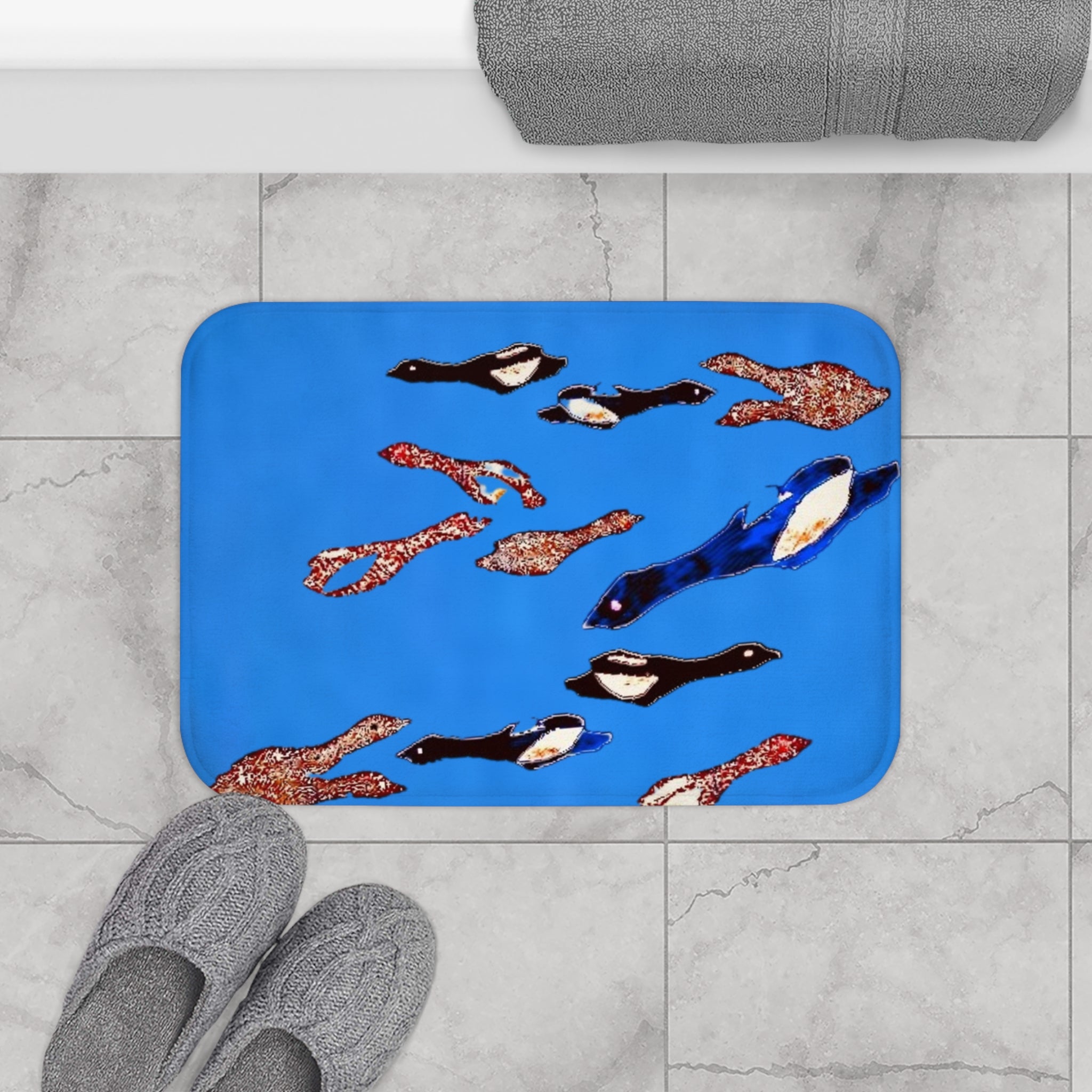 "Fly Me to the Moon" Cerulean Blue Birds Bath Mat