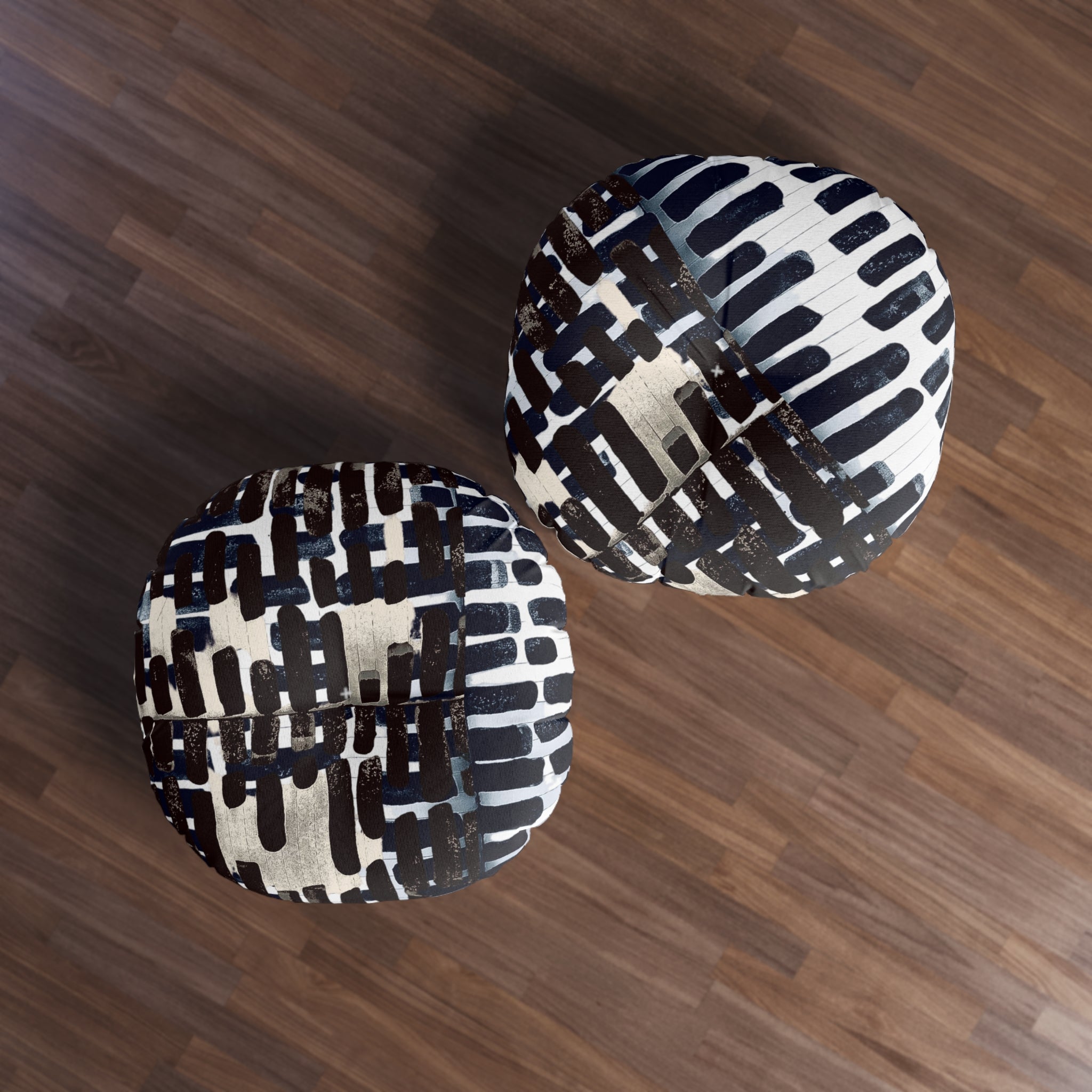 "Only My Notebook Knows How I Feel, My Heart Is On Every Page" Abstract Brushstroke Round Tufted Floor Pillow — Modern Black & White Boho Cushion