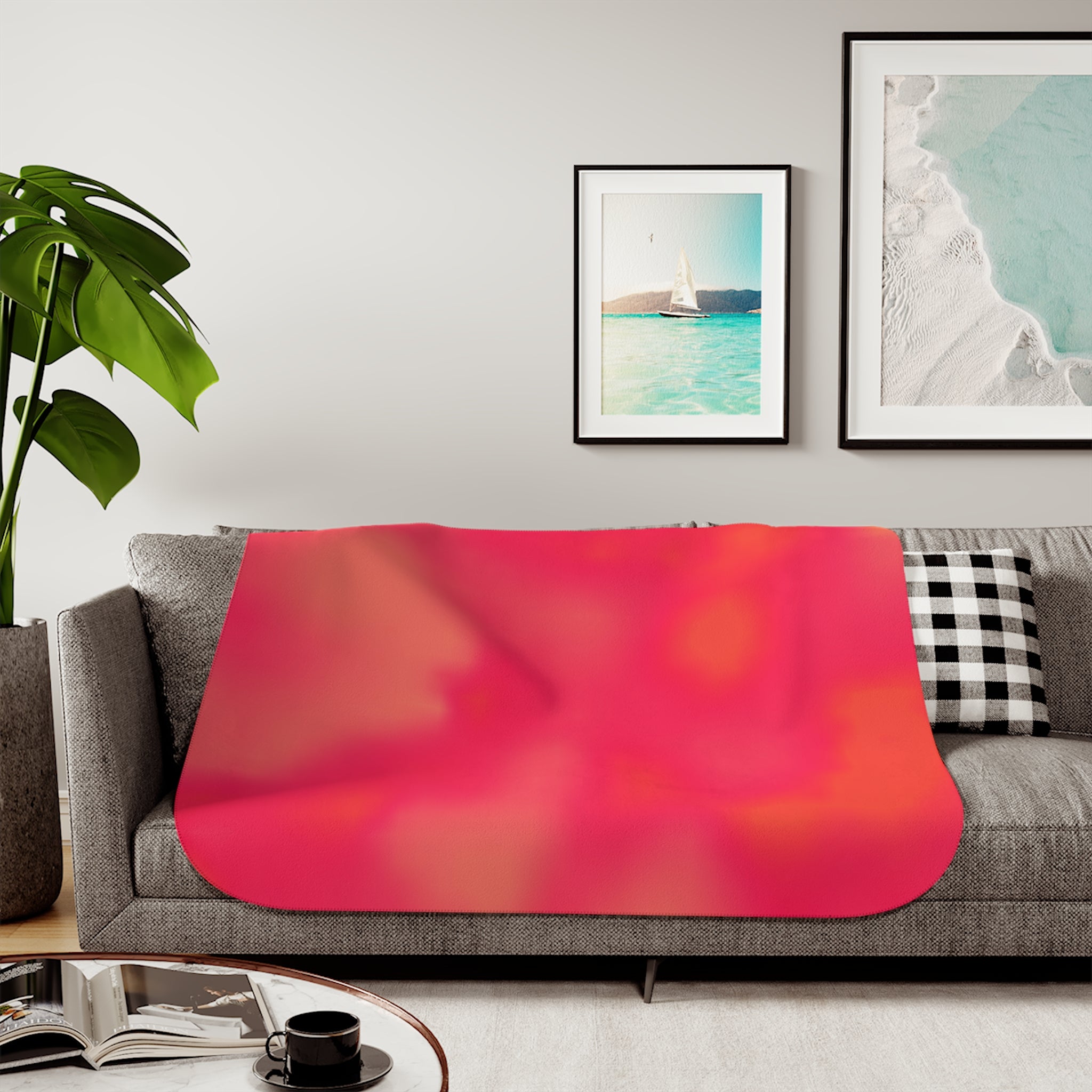 "The Skies Will Break For You, My Friend" Sherbet Plush Sherpa Blanket - Vibrant Coral Tie-Dye Reversible Throw