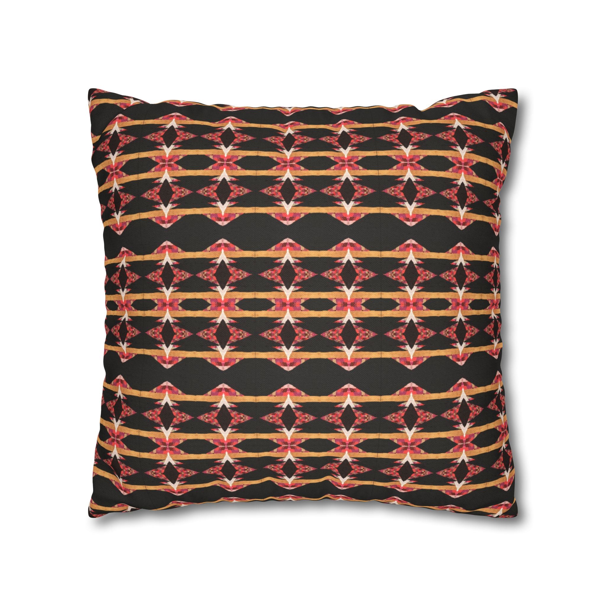 "Native America Now" Geometric Tribal Pattern Pillowcase — Black & Warm Red Decorative Throw Pillow