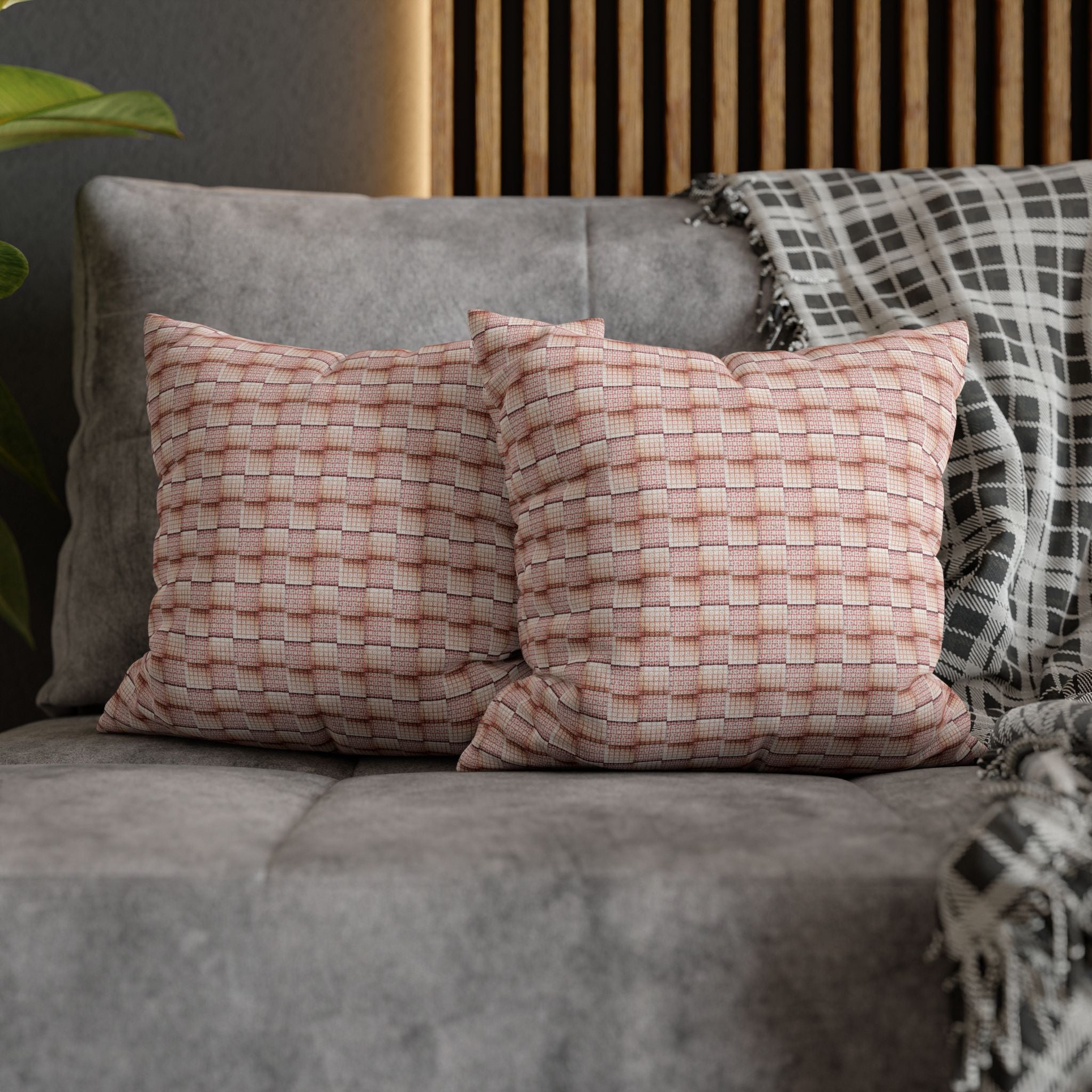 "Grandma Rose" Woven Blush Pink Decorative Pillowcase — Pink Textured Square Cushion Cover