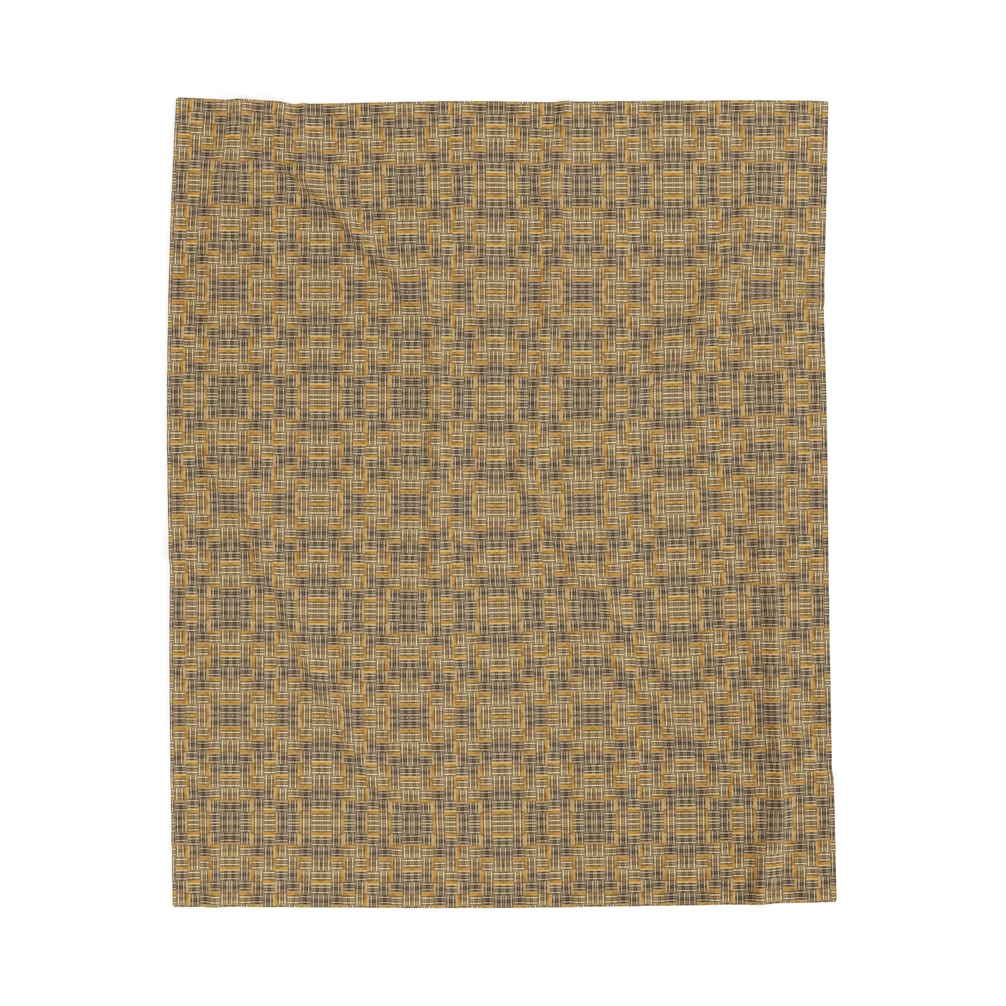 "All Things Fall Apart" Green, Gold, and Brown Woven Textile - Cozy Plaid Velveteen Plush Blanket — Warm Brown Check Throw