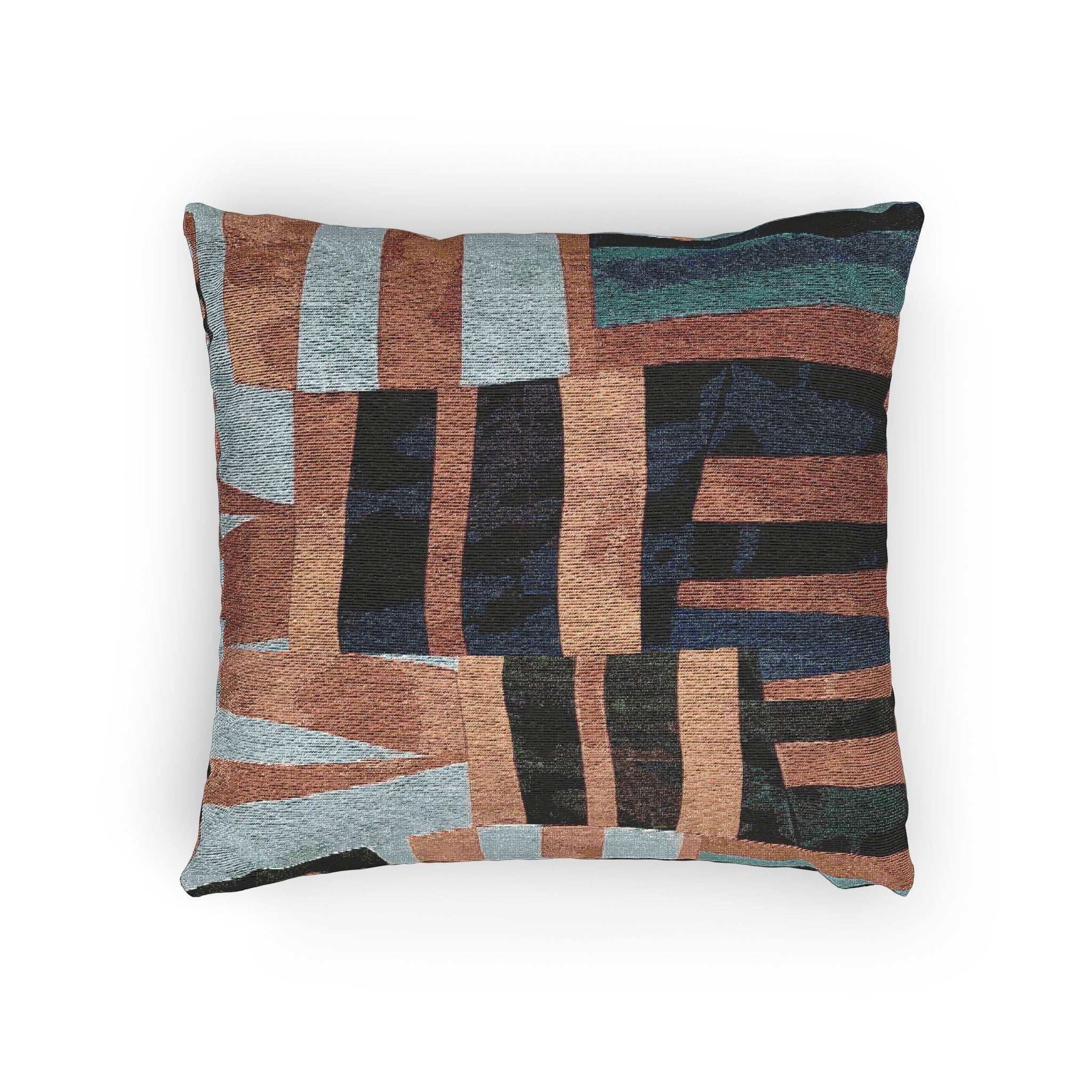 "Samuel" Blue, Orange, and Teal Quilted Textile, Woven Pillow