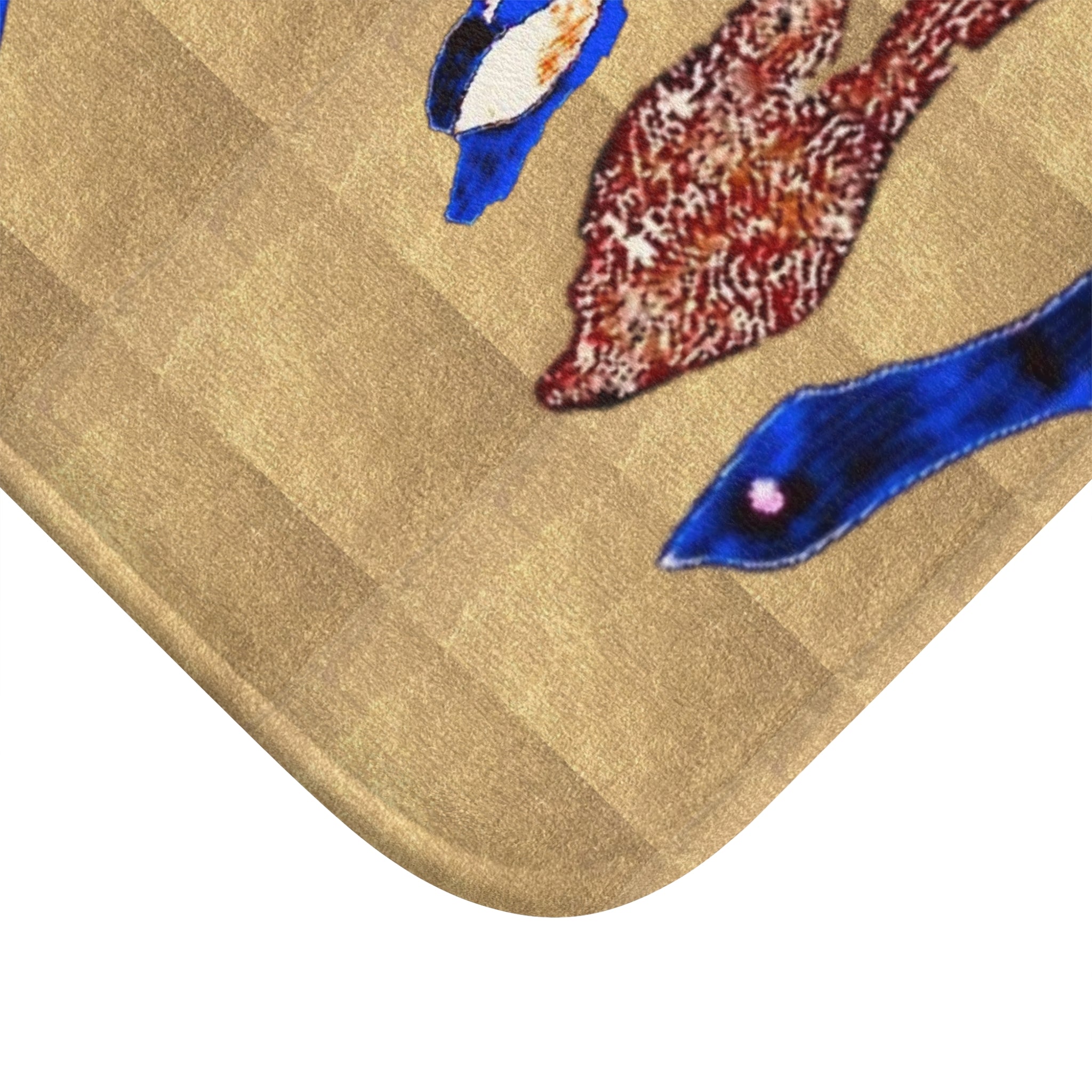 "Fly Me to the Moon" Gold Sky Blue Flock Bath Mat — Playful Coastal Bathroom Accent