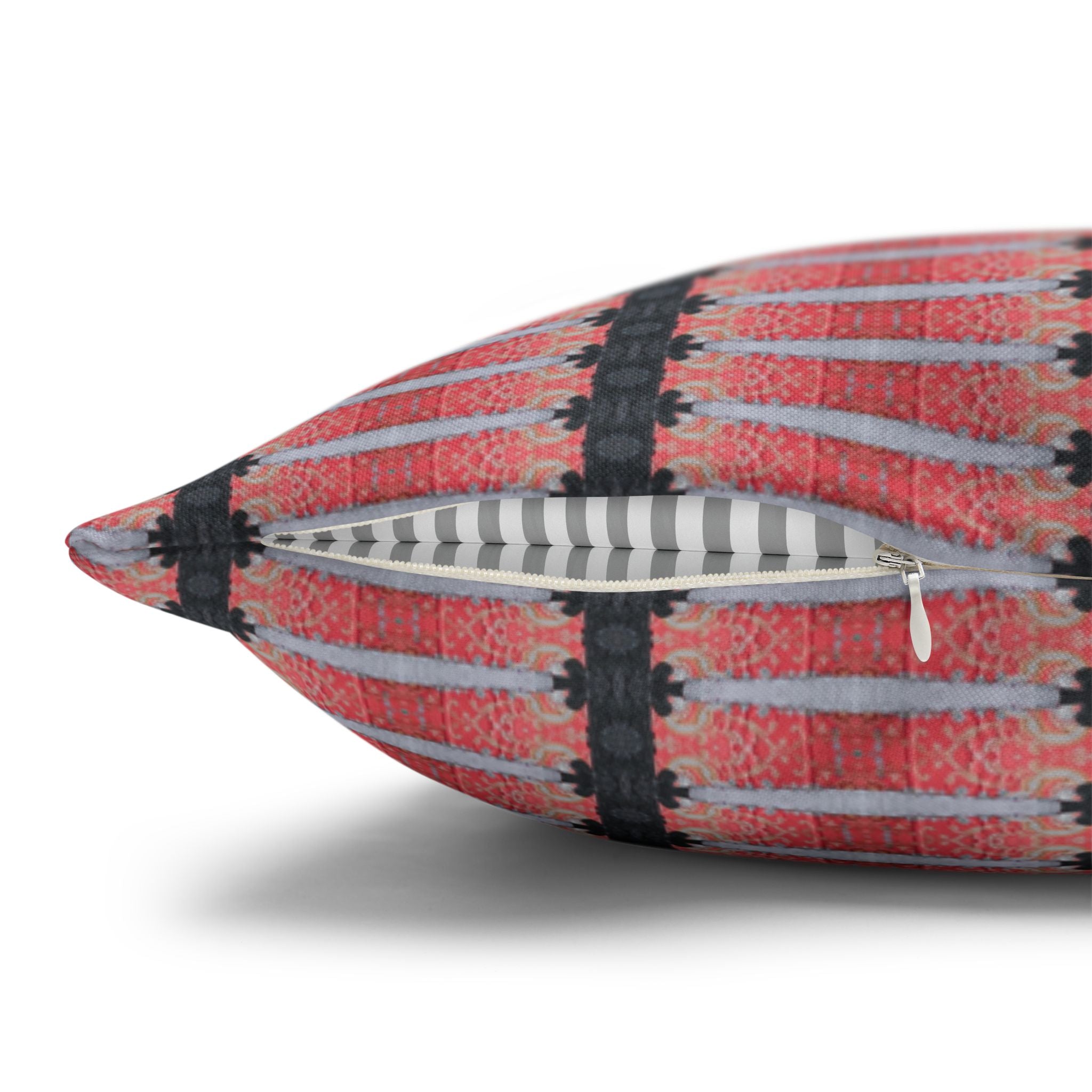 "The Nike of Samothrace" Pink Black Striped Decorative Pillowcase — Modern Boho Square Cushion Cover