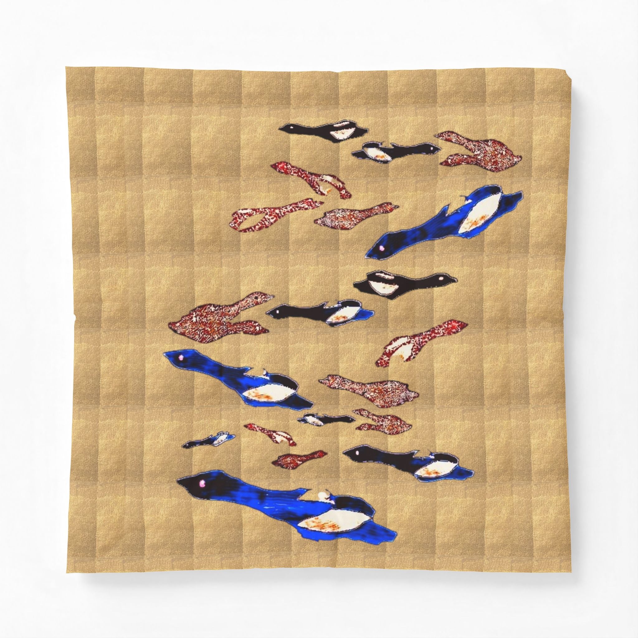 "Fly Me to the Moon" Bird Flock Cotton Comforter – Vintage Gold Blue Waterfowl Throw