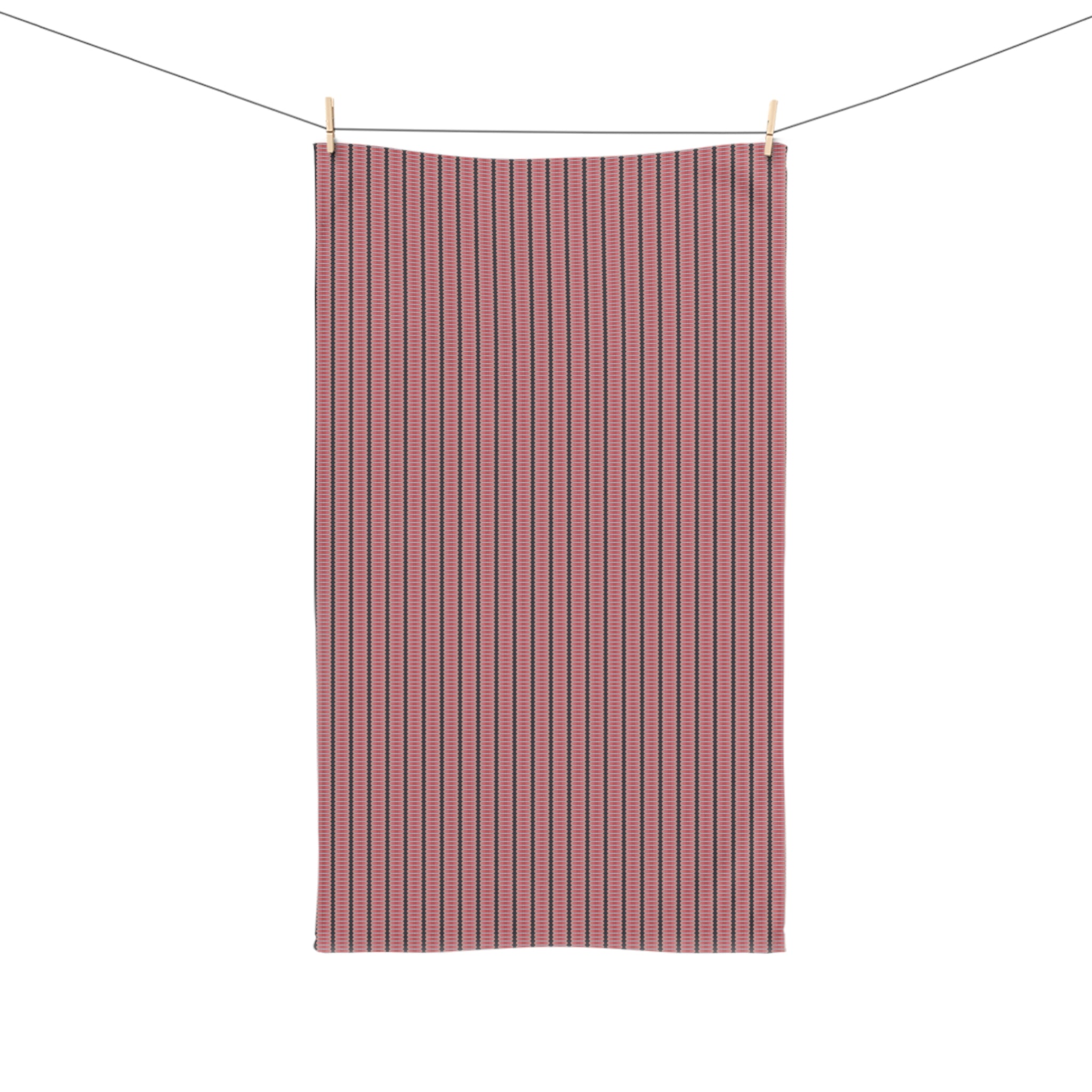 "The Nike of Samothrace" Striped Rose Hand Towel — Pink & Charcoal Kitchen Towel