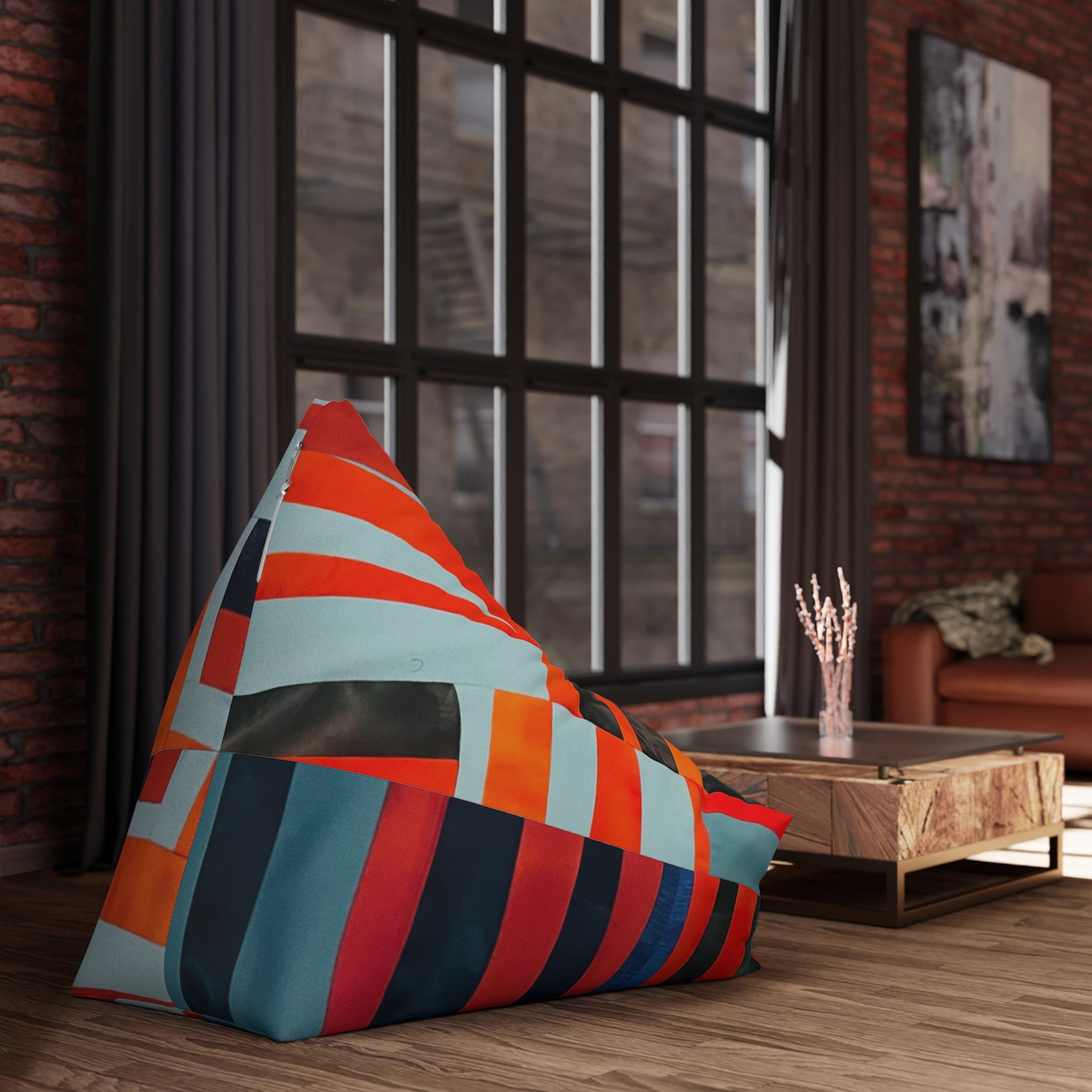 Abstract Stripe Bean Bag Cover — Bold Retro Orange & Teal Pattern