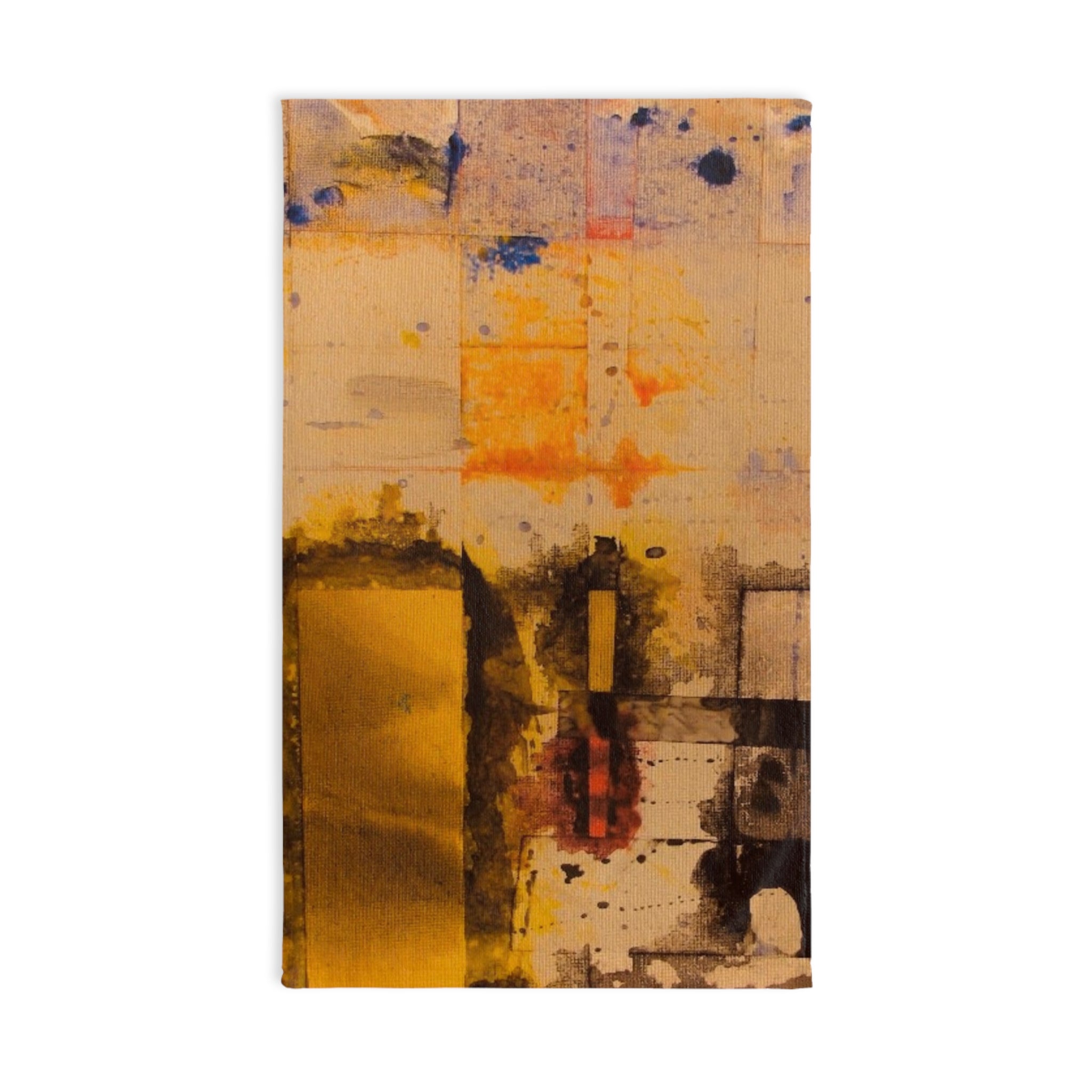 "Dance In The Rain" Abstract Gold Art Hand Towel — Modern Painterly Kitchen & Bath Accent