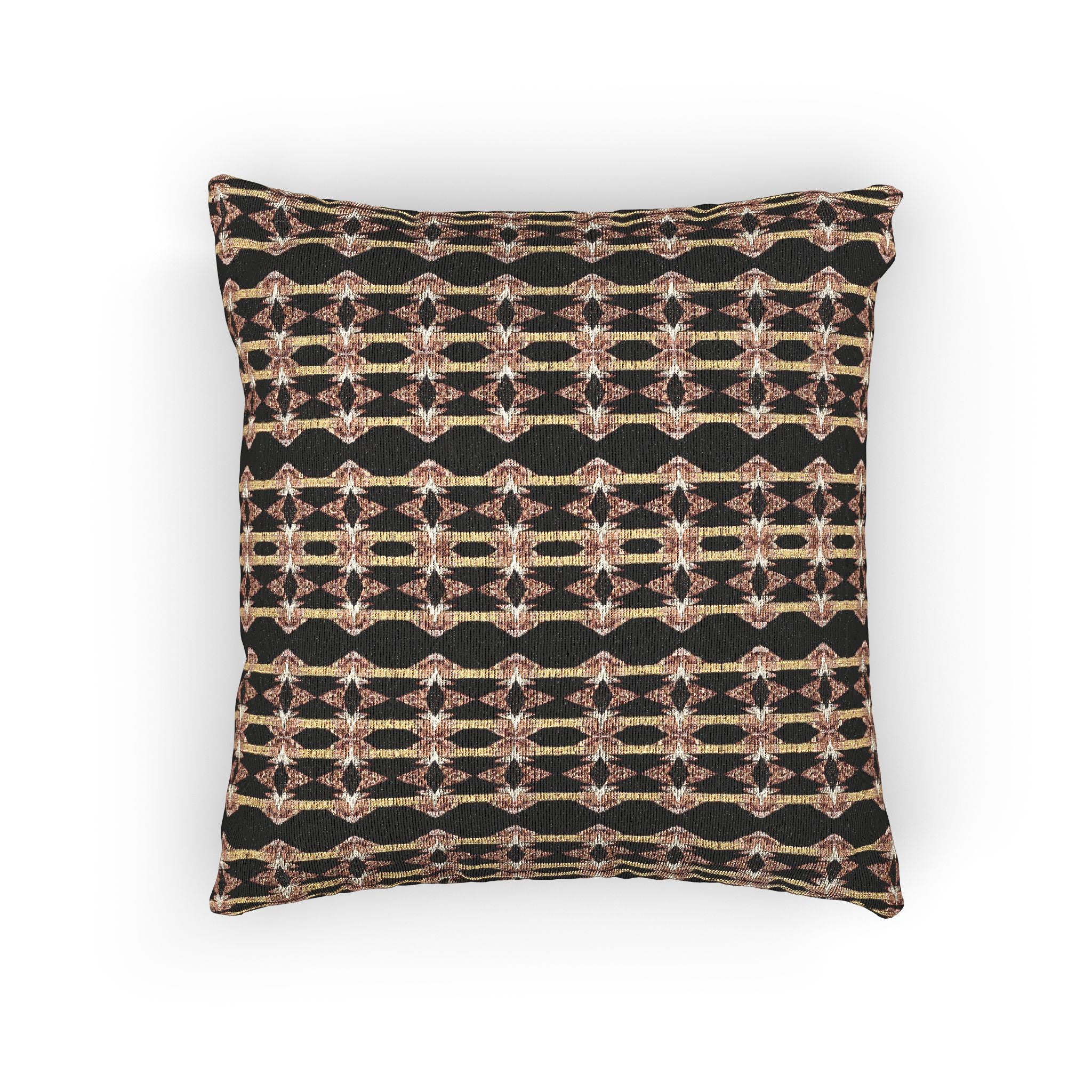 "Native America Now" Woven Pillow — Black & Gold Geometric Throw Pillow (Textured Plaid Accent Cushion)