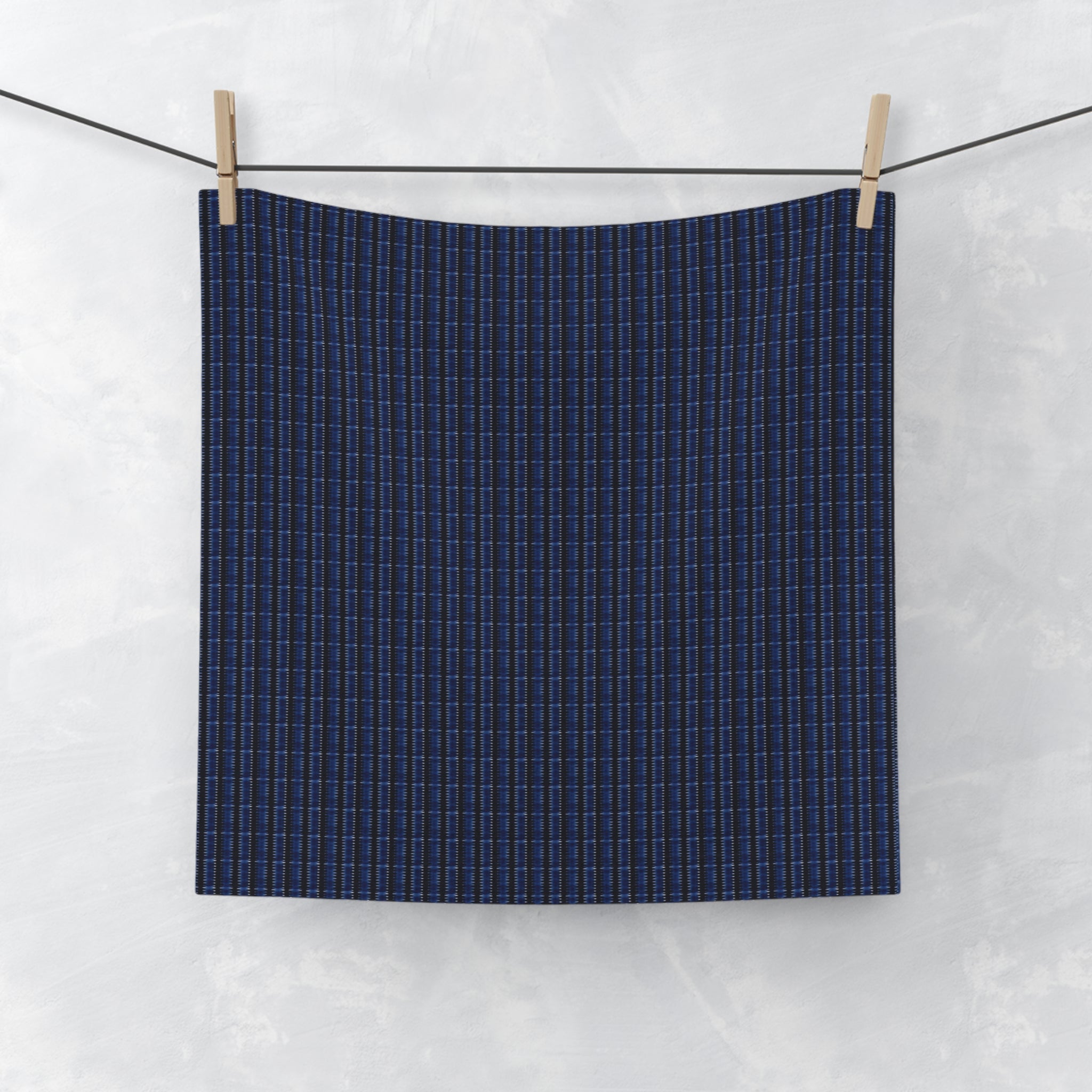 "Mississippi Midnight: Lovely Banjo Blues" Navy Plaid Face Towel — Soft Cotton Facial Square
