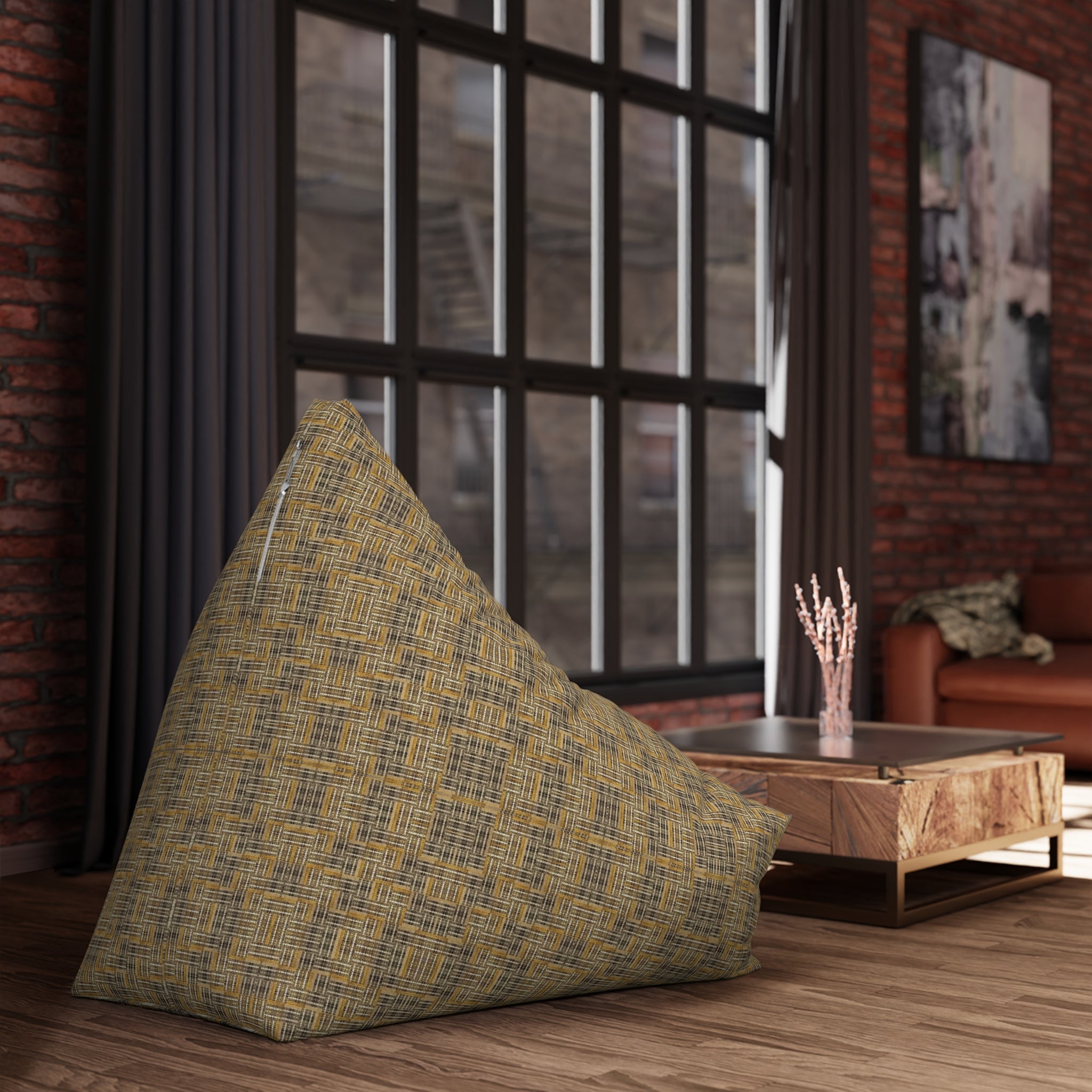"All Things Fall Apart" Textured Mustard Woven Bean Bag Cover — Cozy Modern Accent for Living Rooms & Kids’ Rooms