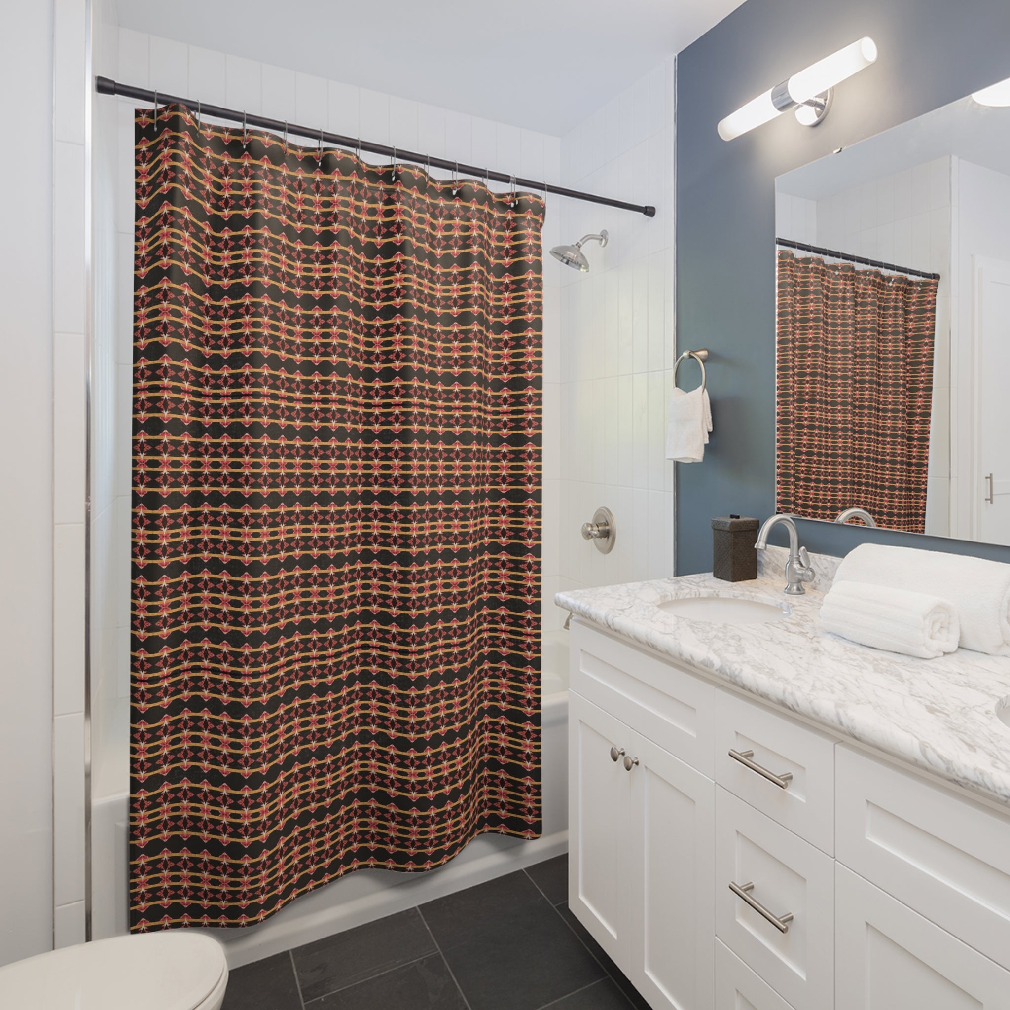 “Native America Now” Geometric Shower Curtain, Modern Bathroom Decor, Unique Home Accent, Stylish Gift for Housewarming, Boho Chic Shower Curtains