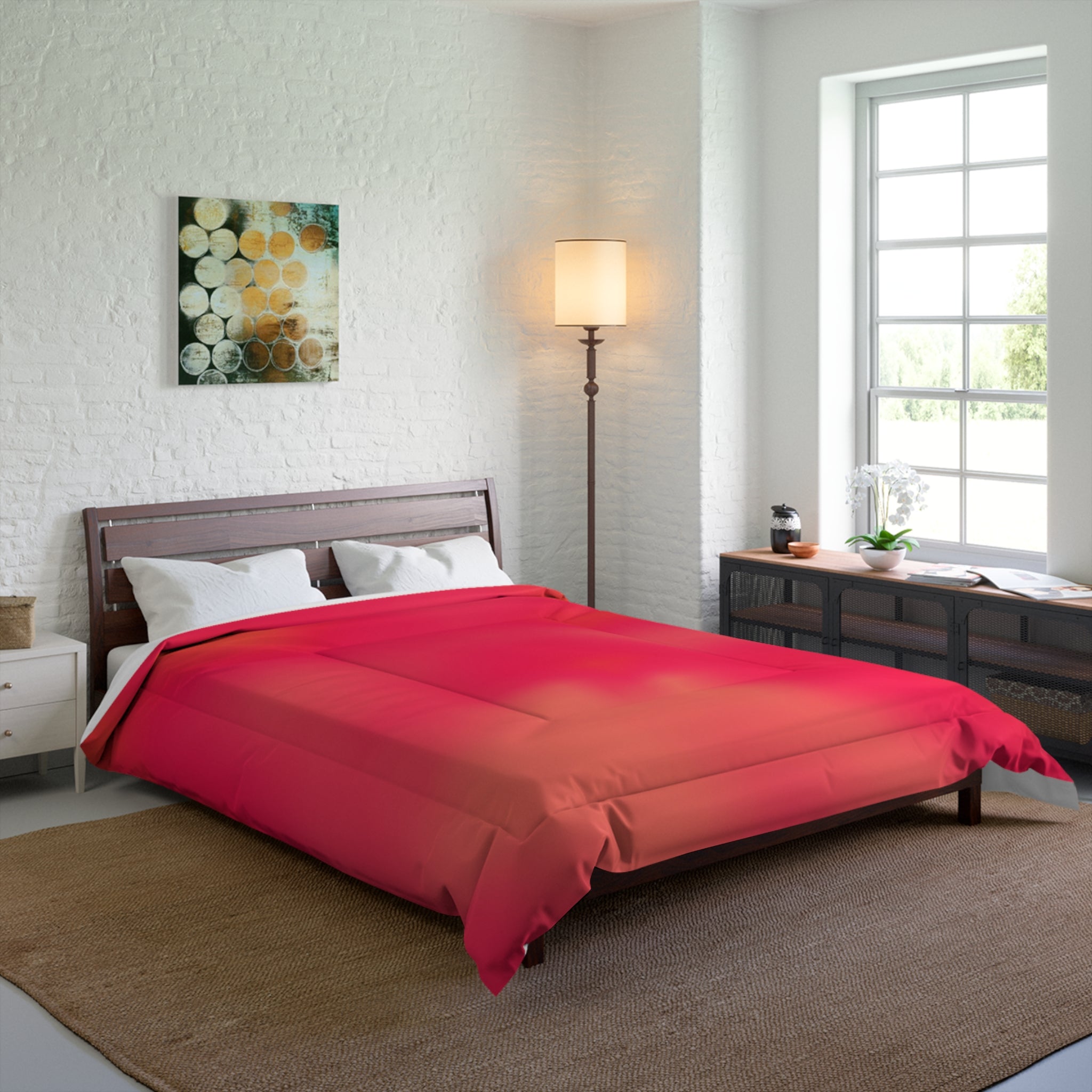 “The Skies Will Break For You, My Friend” Coral Ombre Comforter – Bright Pink Gradient Bedding
