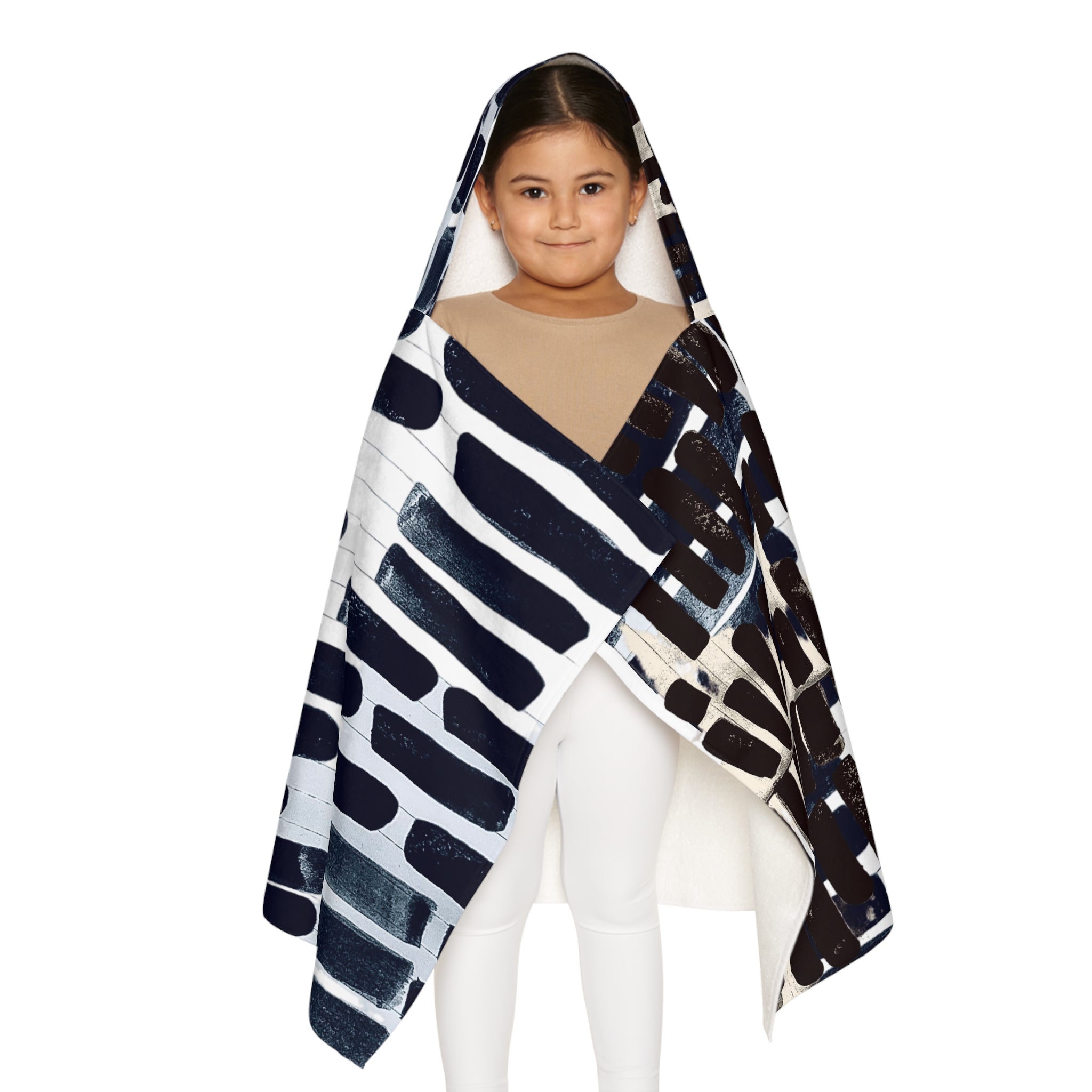 "Only My Notebook Knows How I Feel, My Heart Is On Every Page" Hooded Towel – Navy Brushstroke Pattern for Kids