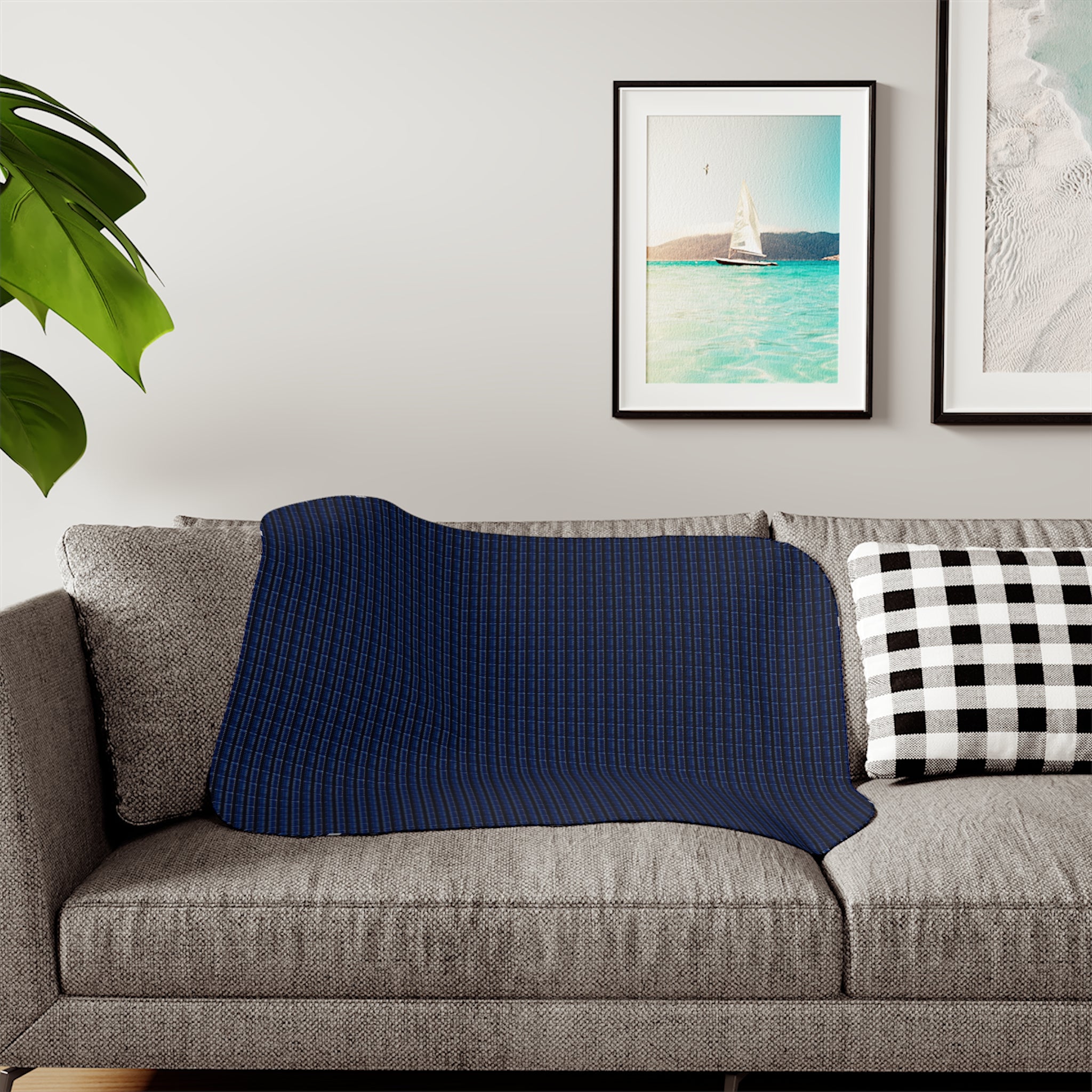 "Mississippi Midnight: Lovely Banjo Blues" Sherpa Blanket – Cozy Reversible Fleece Throw (Navy Woven / Cream Sherpa)