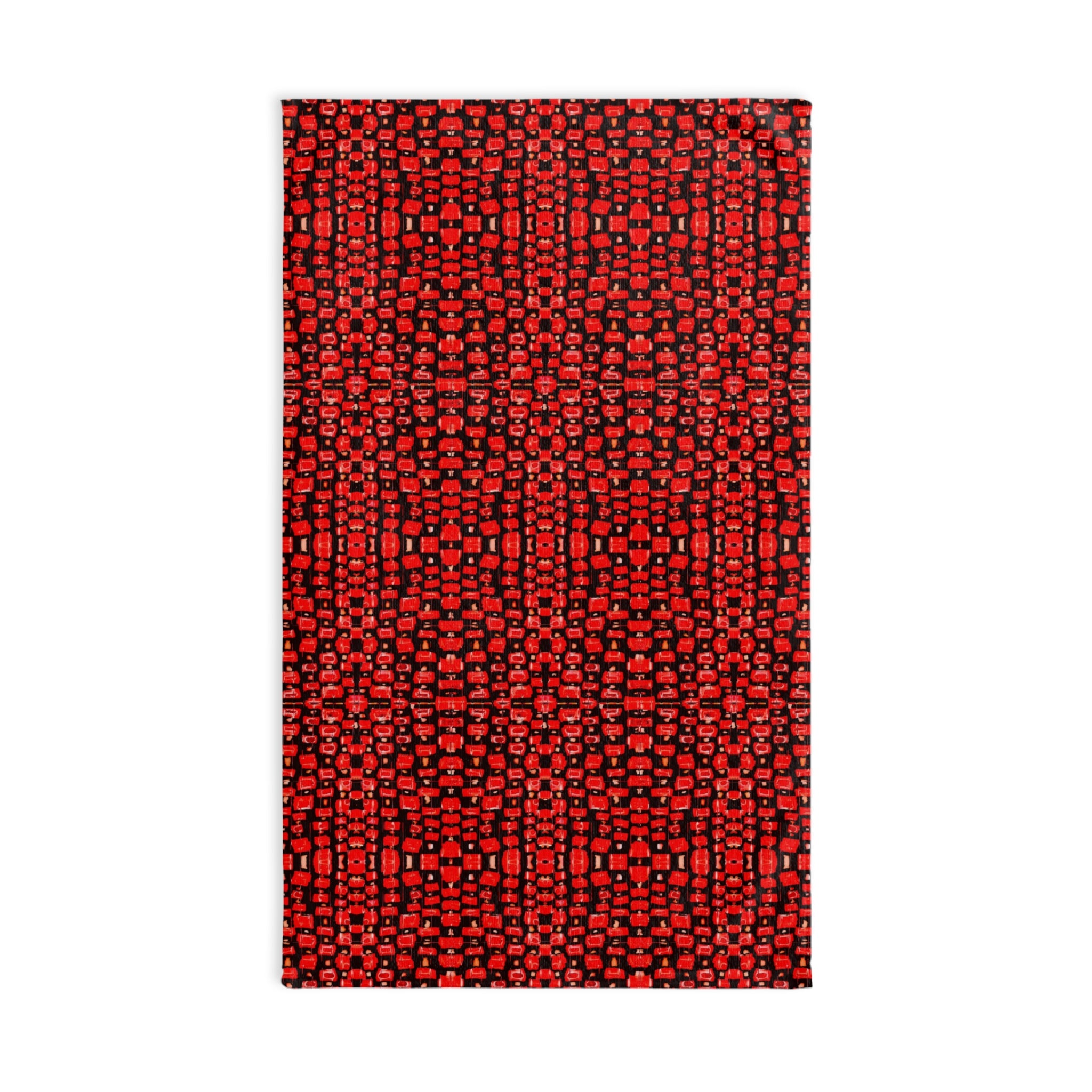 "Japanese Cherry Blossom" Red Geometric Pattern Hand Towel — Modern Decorative Kitchen & Bath Accent