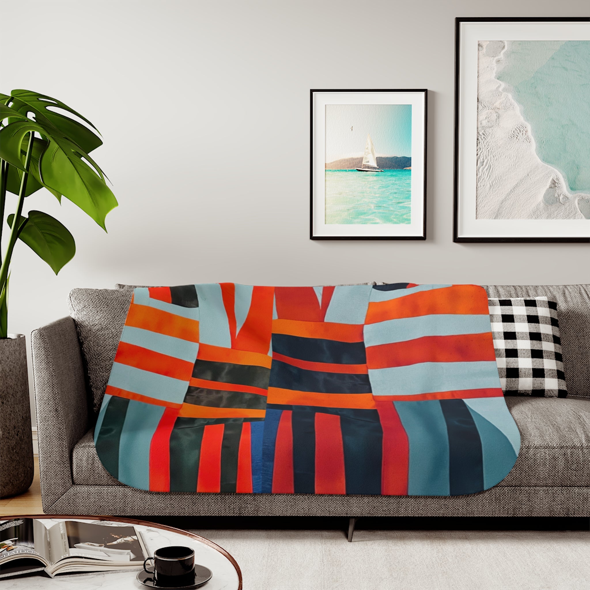 "Samuel" Abstract Stripes Sherpa Blanket – Cozy Colorblock Throw