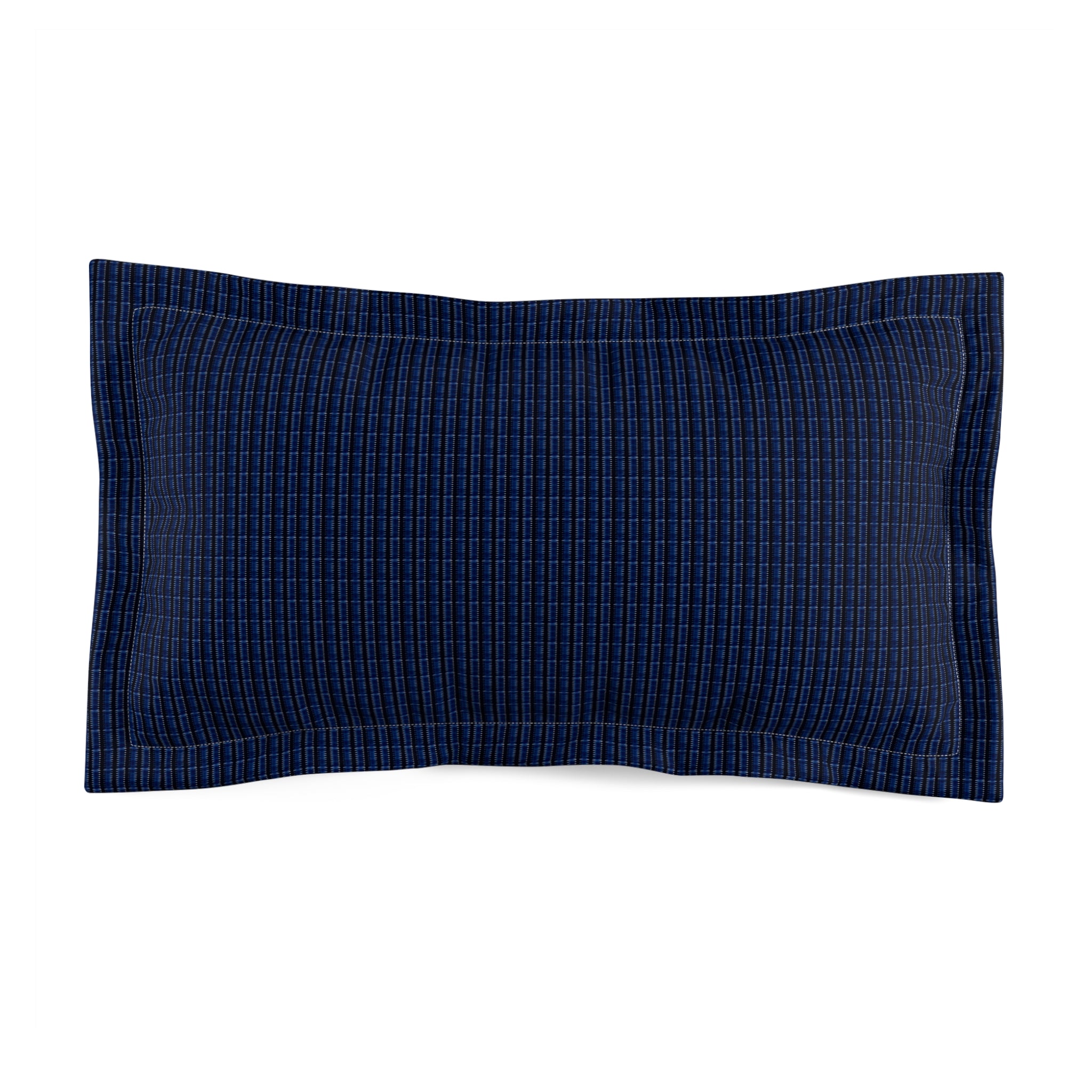 "Mississippi Midnight: Lovely Banjo Blues" Navy Blue and Black Plaid Microfiber Pillow Sham — Classic Check Decorative Pillowcase