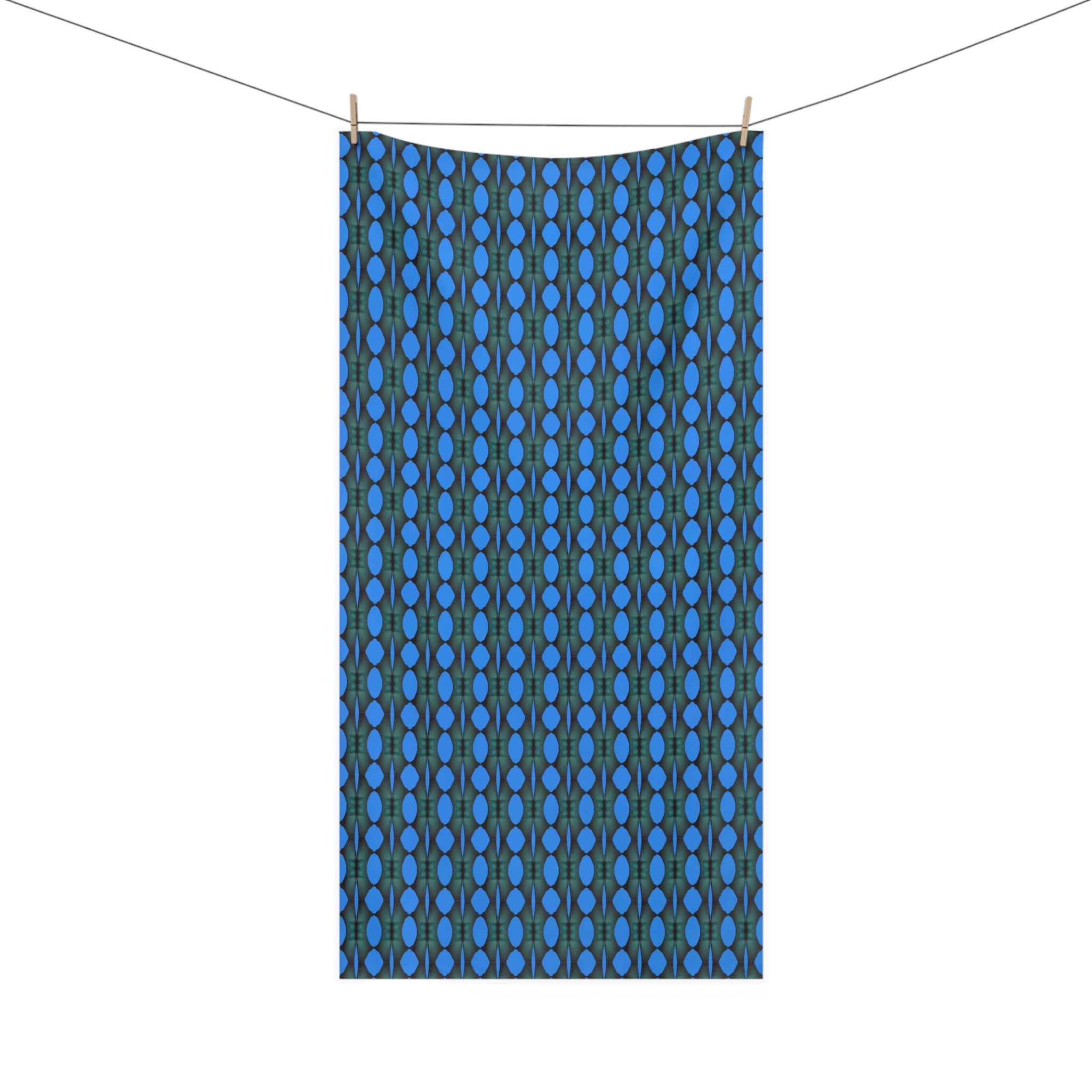 "Where Are We Going?" Blue Geometric Mink-Cotton Towel — Reversible Patterned Beach & Bath Towel