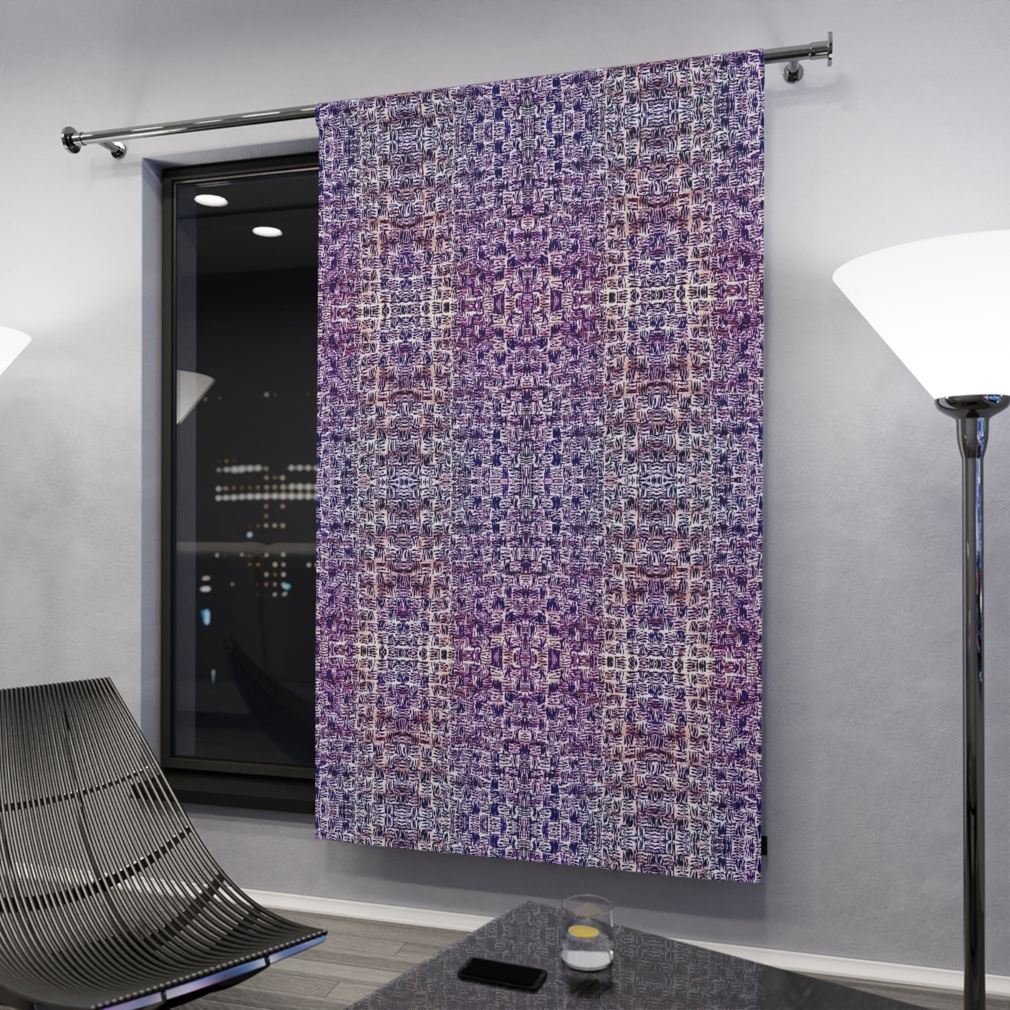 "Pauline, My Love" Blue and Purple Mosaic Pattern Curtain Panel — Textured Boho Window Curtain (1 Piece)