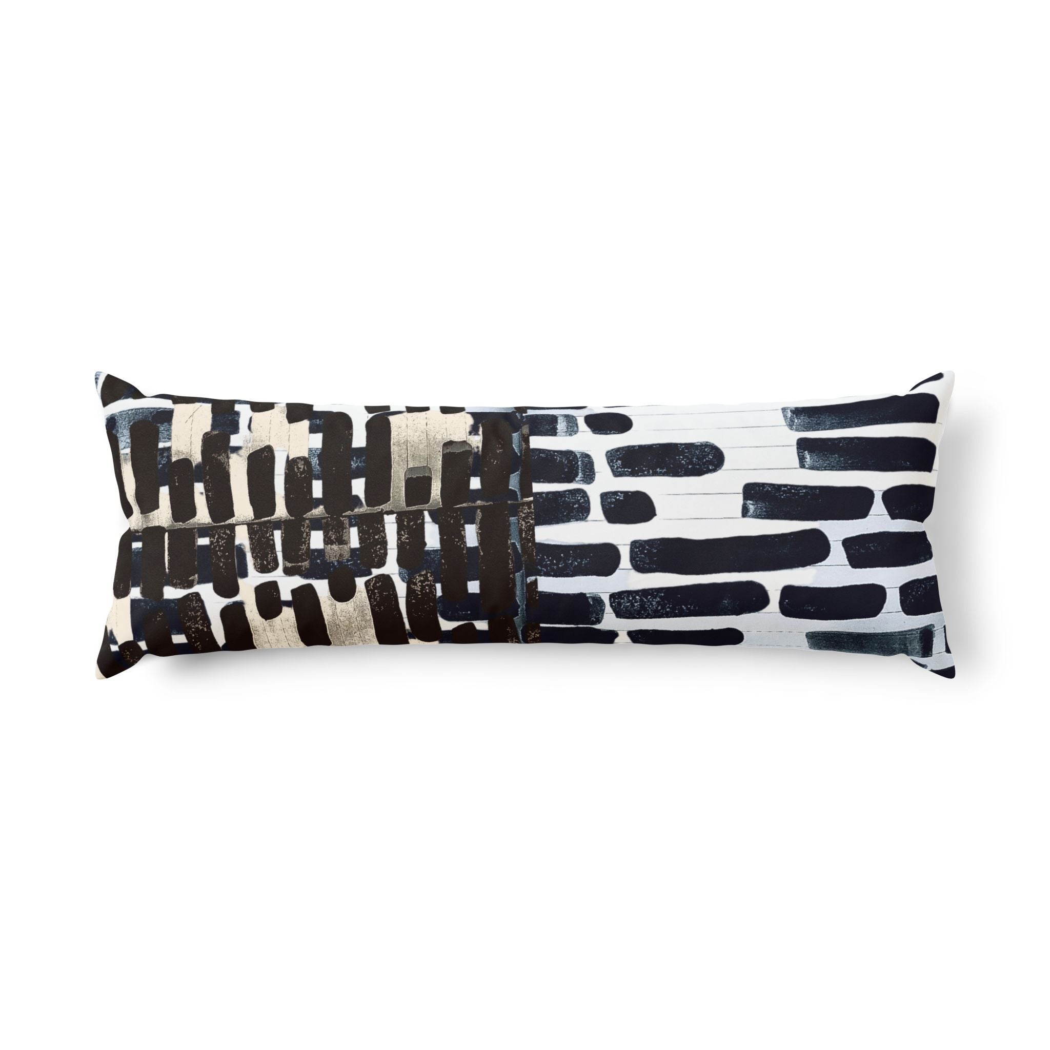 "Only My Notebook Knows How I Feel, My Heart Is On Every Page" Body Pillow — Abstract Black Brushstroke Pattern Lumbar Pillow