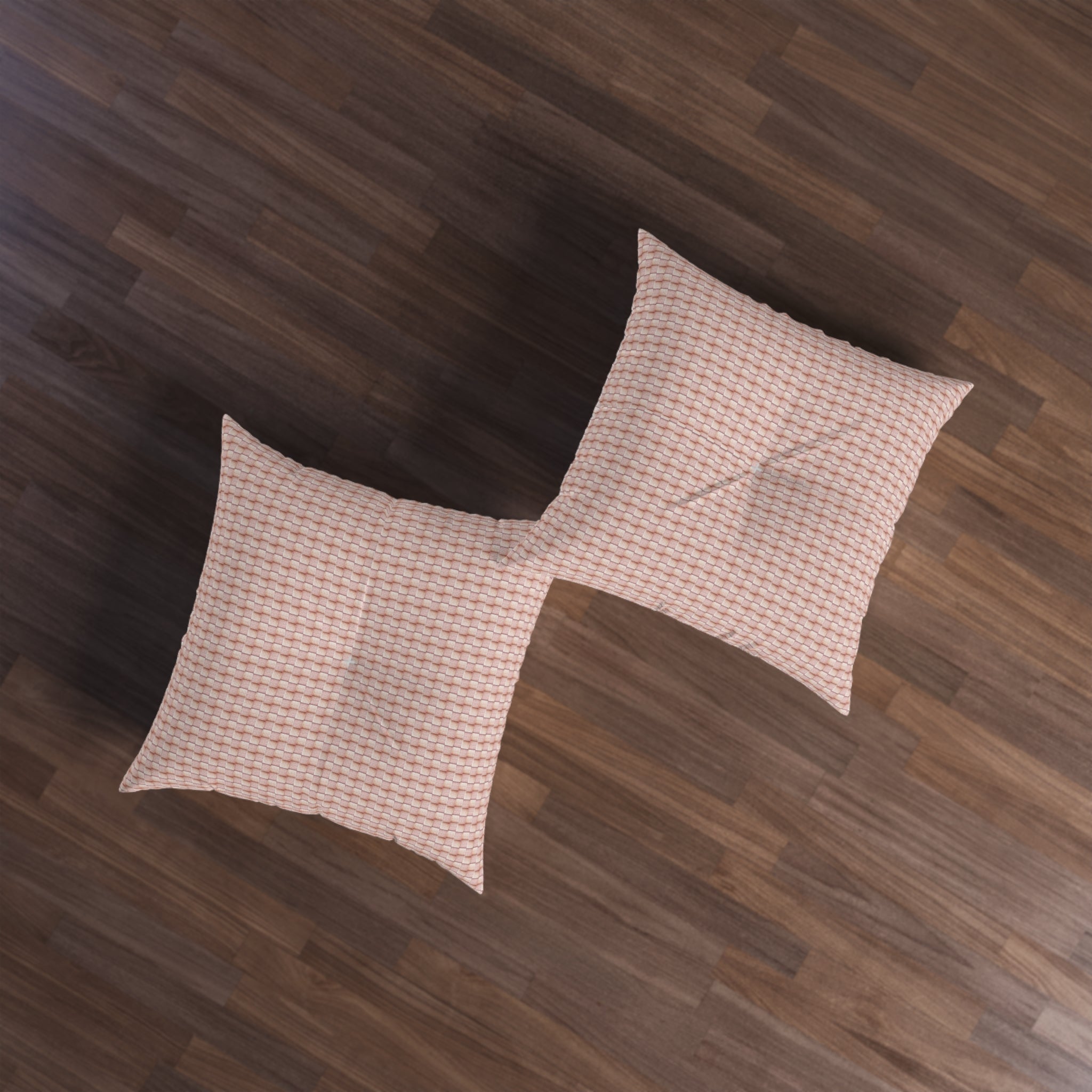 "Grandma Rose" Pink Blush Woven Texture Tufted Floor Pillow — Square Decorative Cushion