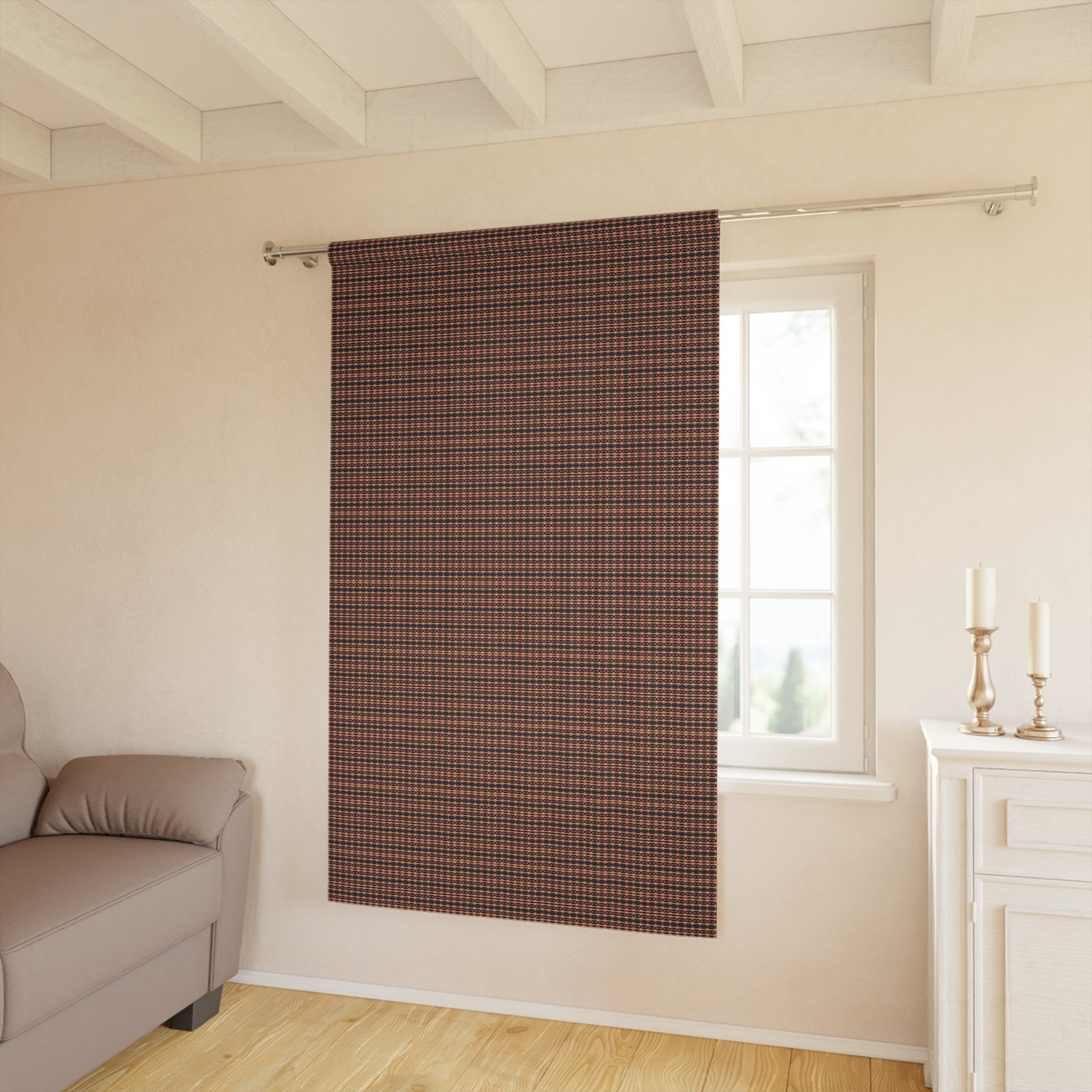 "Native America Now" Plaid Window Curtain — Rustic Brown Houndstooth Single Panel