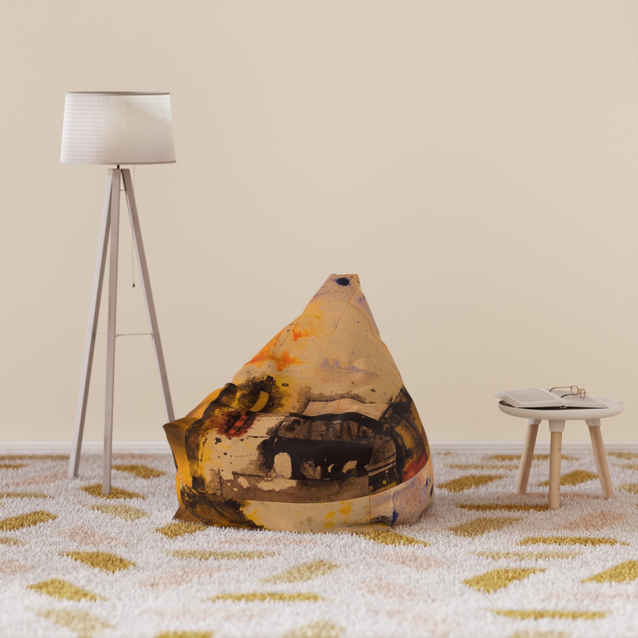 "Dance in the Rain" Abstract Yellow Ink Art Bean Bag Cover — Modern Boho Room Accent