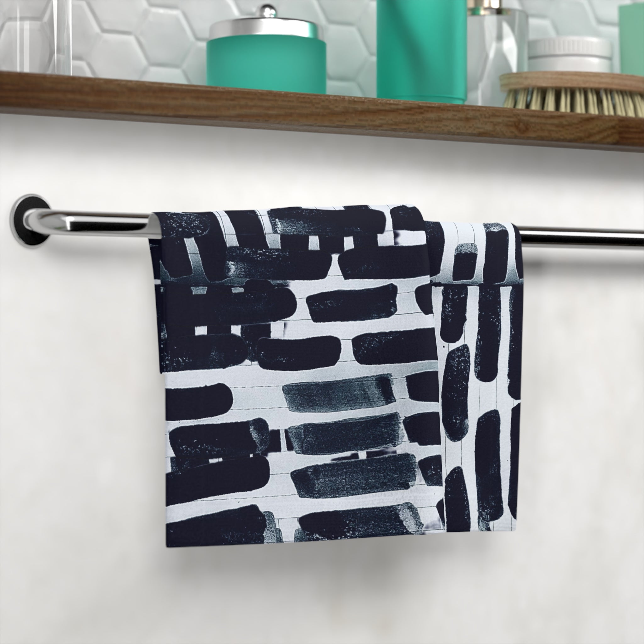 "Only My Notebook Knows How I Feel, My Heart Is On Every Page" Abstract Black Brushstroke Face Towel — Modern Minimalist Bathroom Accessory