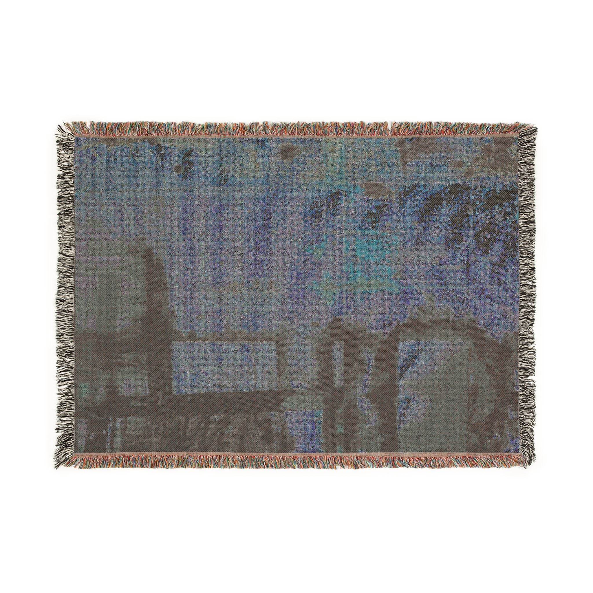 "Dance in the Rain" Acrylic Painting, Abstract Textile Pixel Art Woven Blanket — Modern Geometric Throw for Living Room, Sofa, or Bedroom
