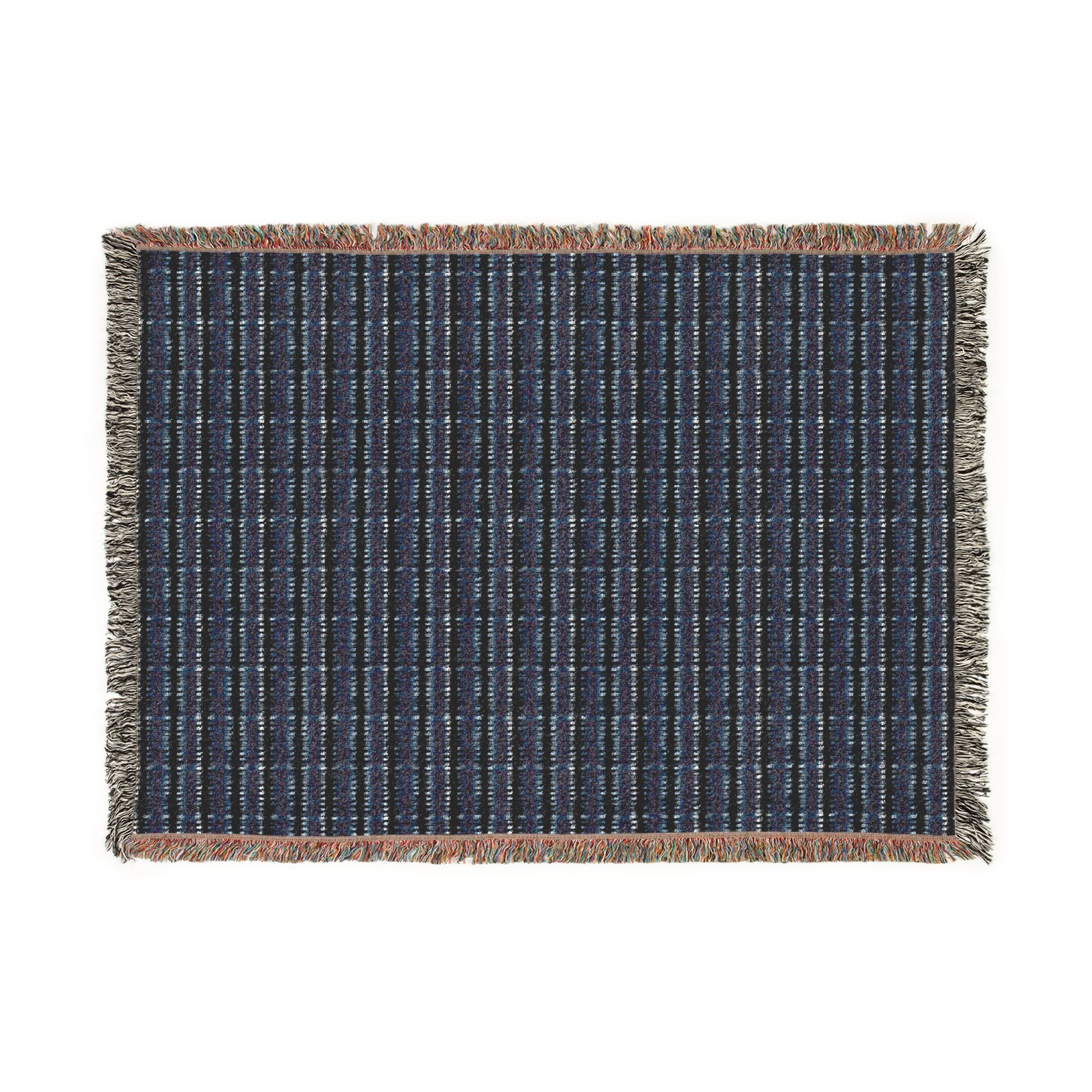 "Mississippi Midnight: Lovely Banjo Blues" Black and Navy Blue Plaid Nightfall Woven Blanket — Cozy Blue Tartan Throw for Living Room & Gift