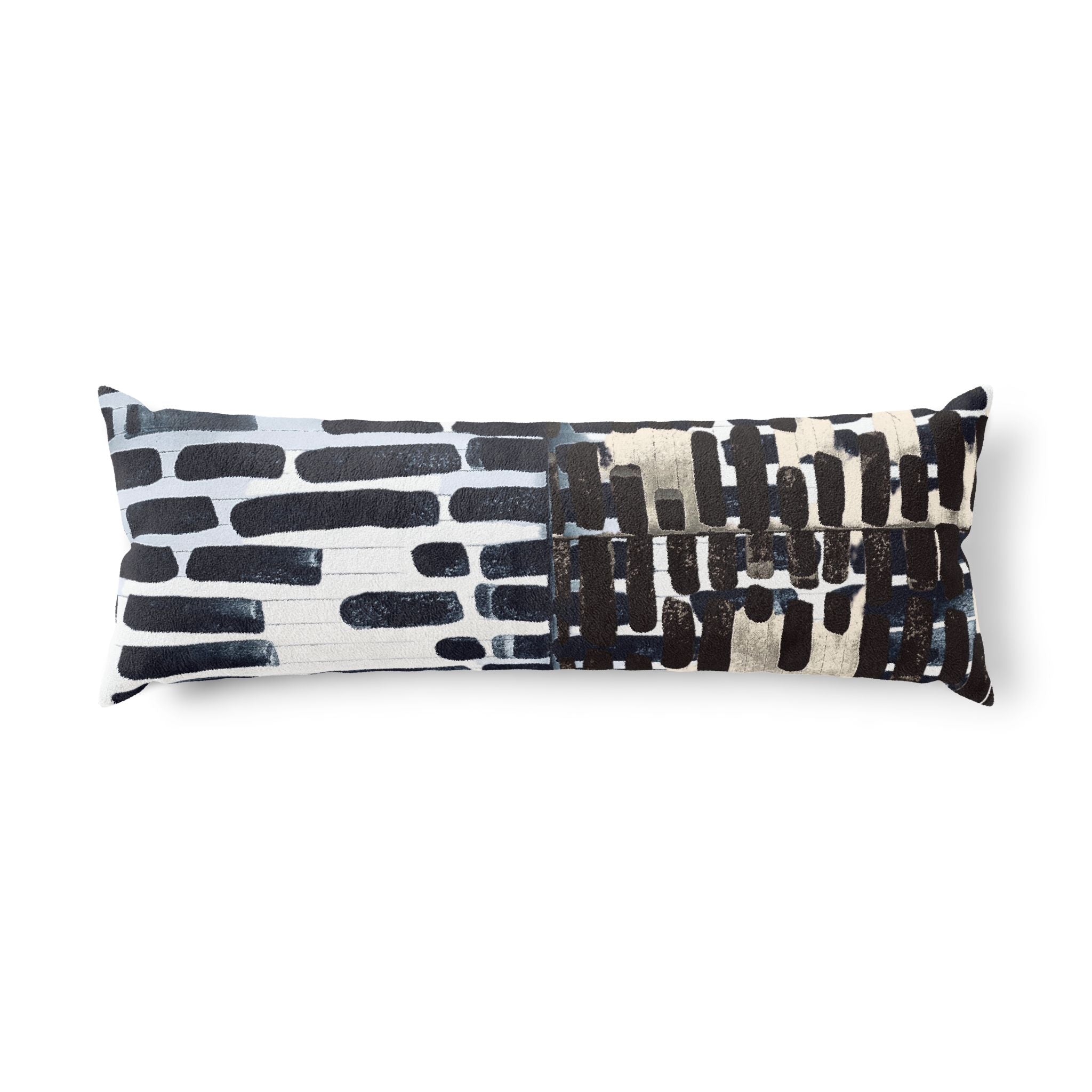 "Only My Notebook Knows How I Feel, My Heart Is On Every Page" Body Pillow — Abstract Black Brushstroke Pattern Lumbar Pillow