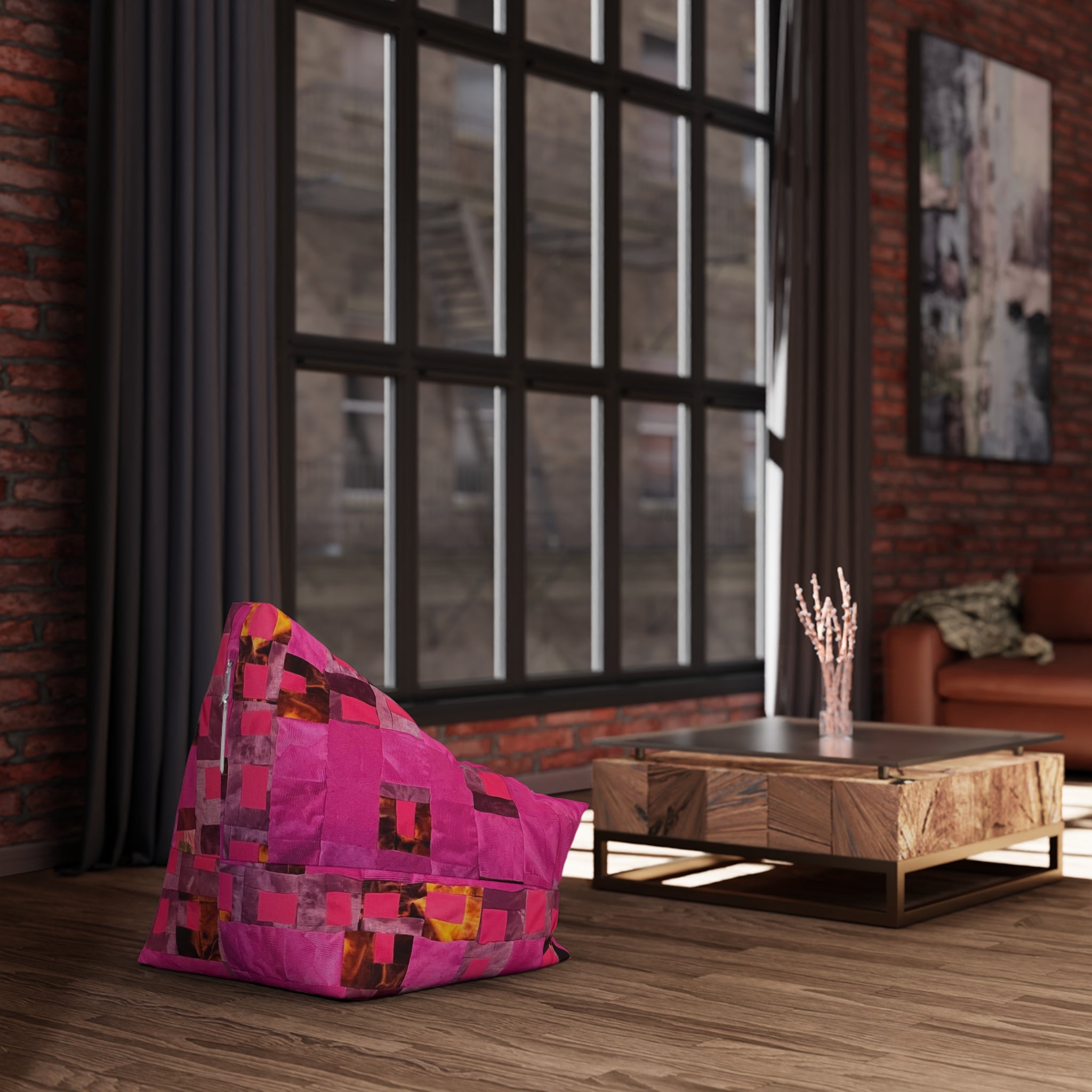 "Lela" Pink Patchwork Bean Bag Cover — Vibrant Geometric Accent