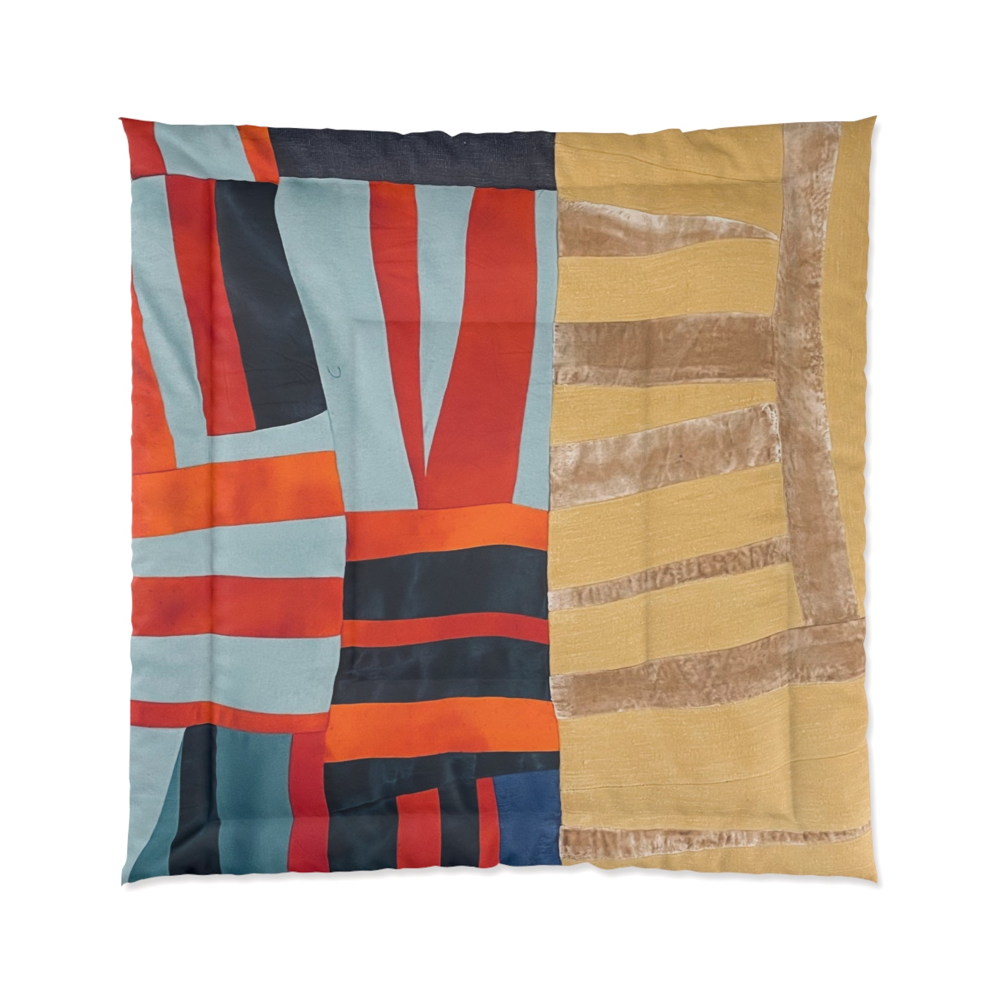 "Hannah and Samuel" Abstract Geometric Comforter – Bold Stripes & Warm Color Block Bedding