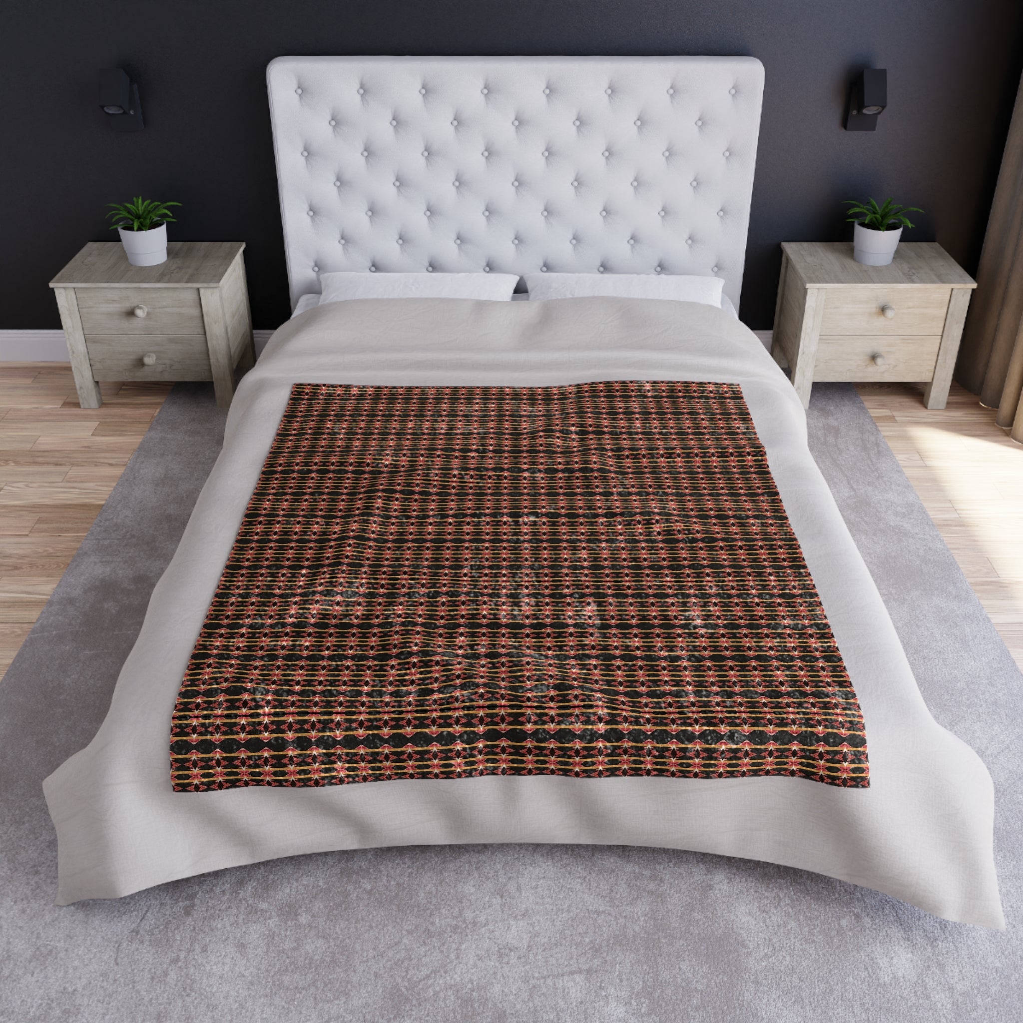 "Native America Now" Crushed Velvet Throw Blanket — Vintage Houndstooth Copper Plaid Cozy Throw