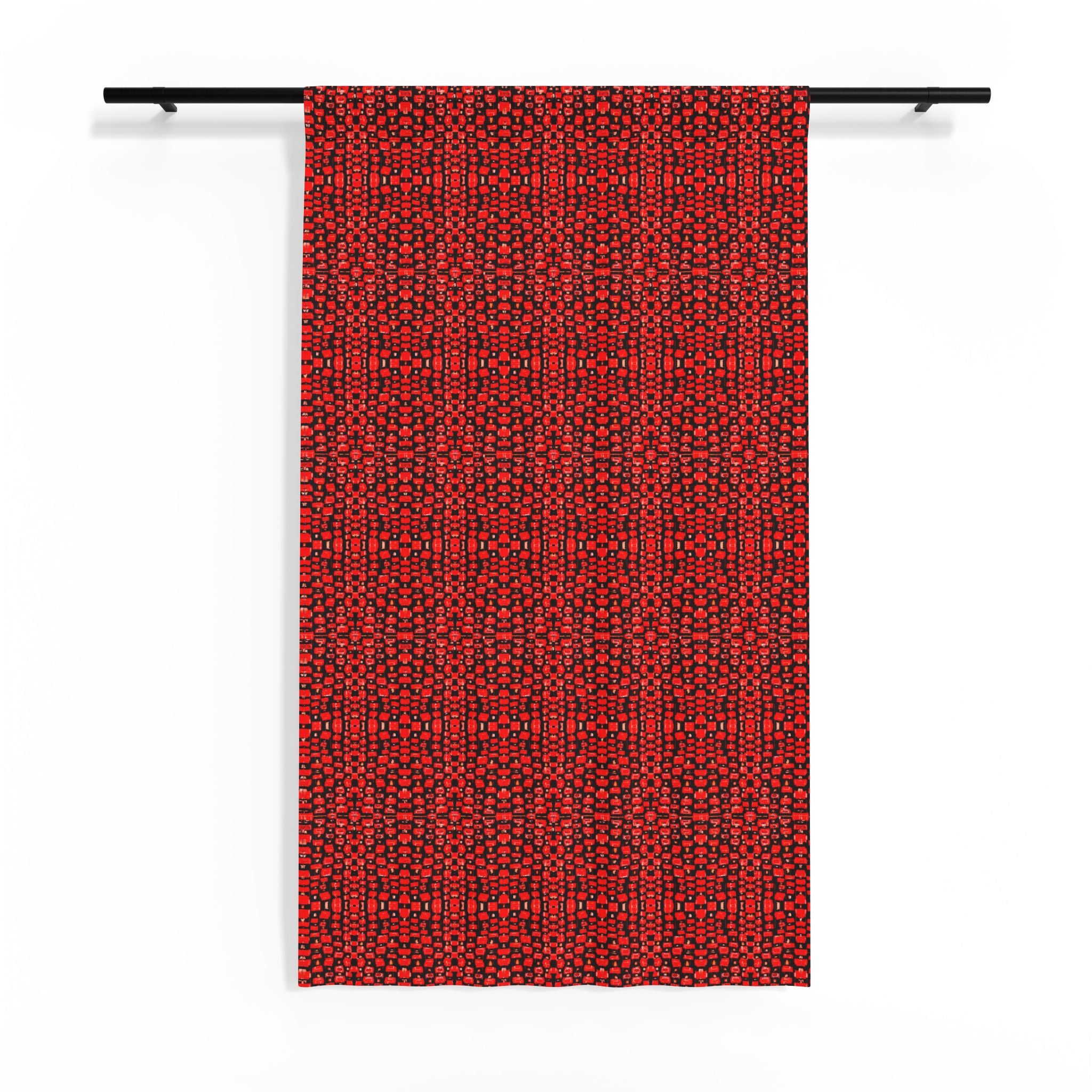 "Japanese Cherry Blossom" Red Mosaic Sheer Window Curtain — Geometric Pattern, Light-Filtering Drapery for Living Room & Bedroom
