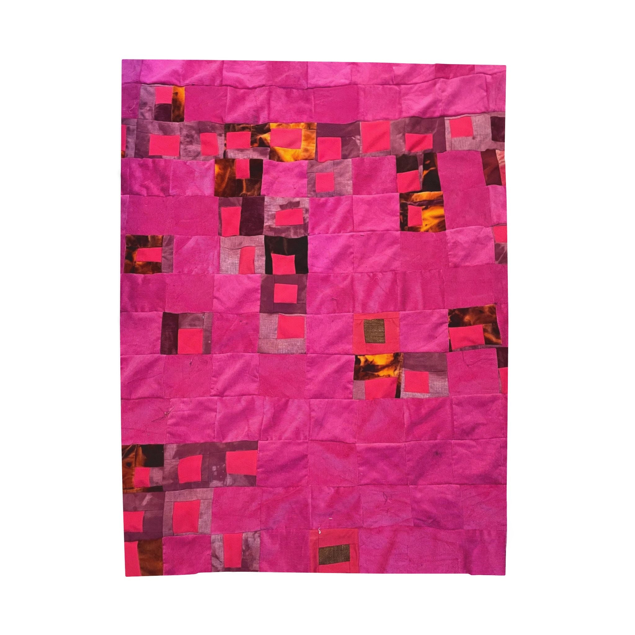 "Lela" Pink Patchwork Velveteen Plush Blanket – Soft Cozy Throw for Living Room, Bedroom & Gifts
