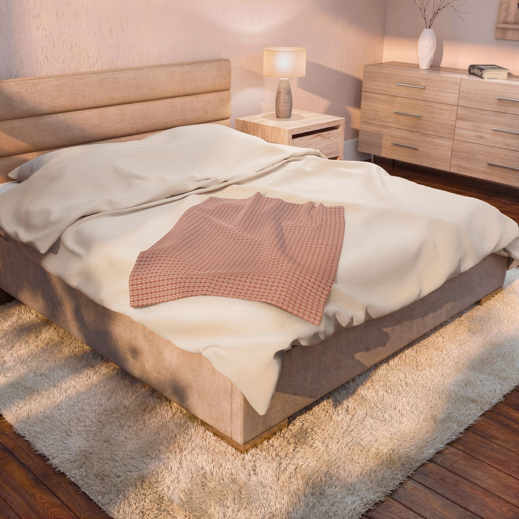 "Grandma Rose" Pink Blush Waffle Checkered Velveteen Plush Blanket — Soft Cozy Throw for a Posh Home & Nursery