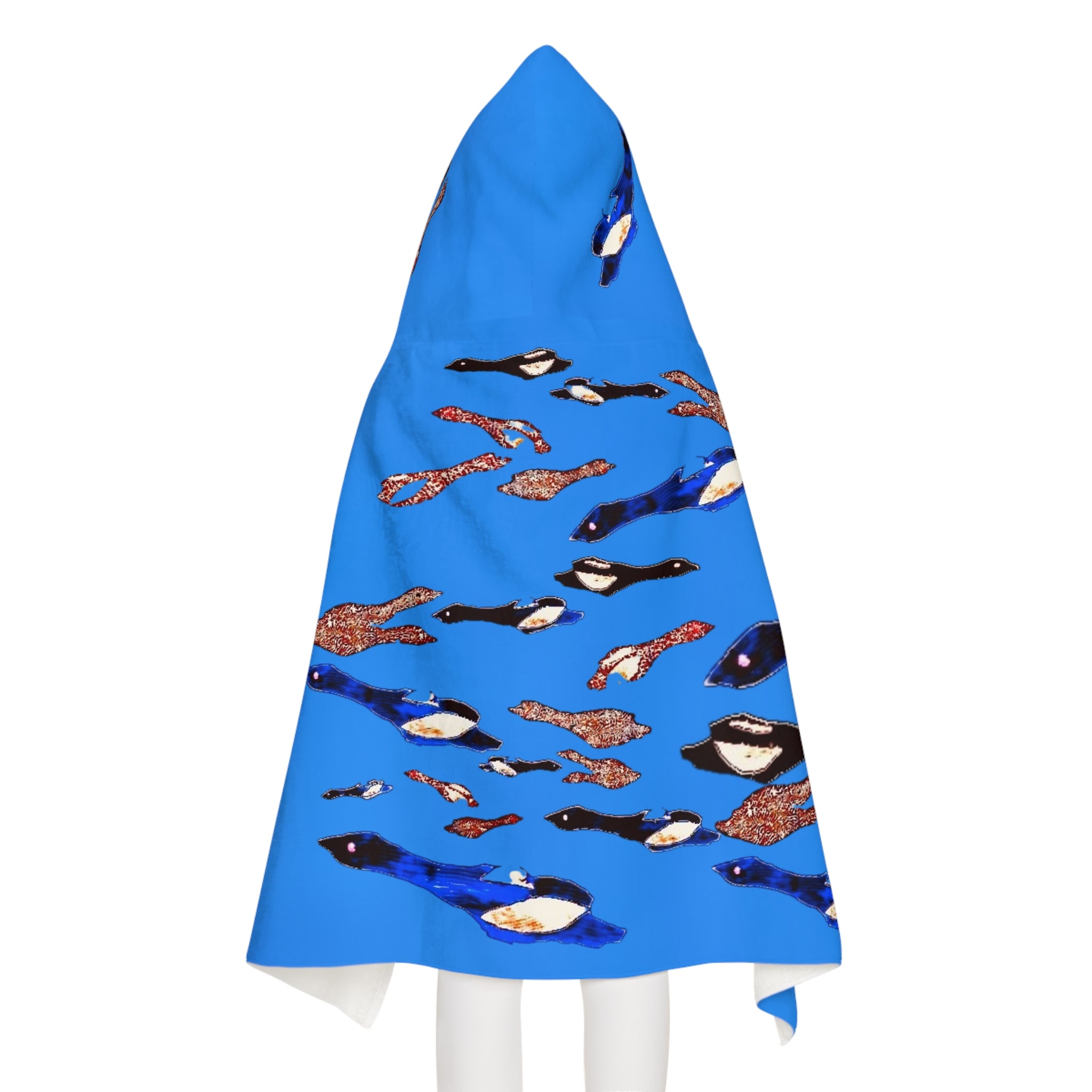 "Fly Me to the Moon" Youth Hooded Towel — Blue and Brown Birds Flying in Cerulean Skies Poncho for Kids