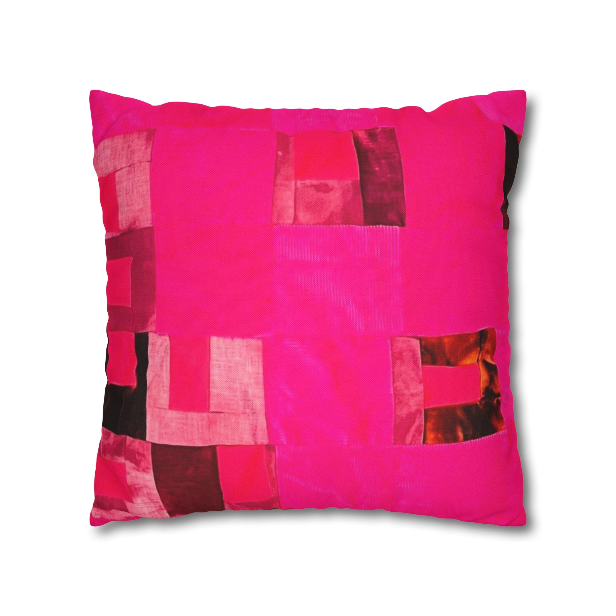 "Lela Lela" Hot Pink Abstract Square Pillowcase — Modern Geometric Decorative Throw Pillow