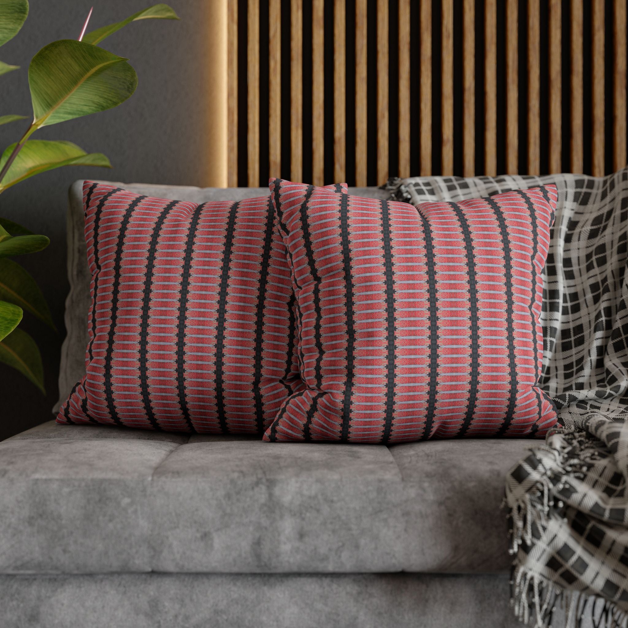 "The Nike of Samothrace" Pink Black Striped Decorative Pillowcase — Modern Boho Square Cushion Cover