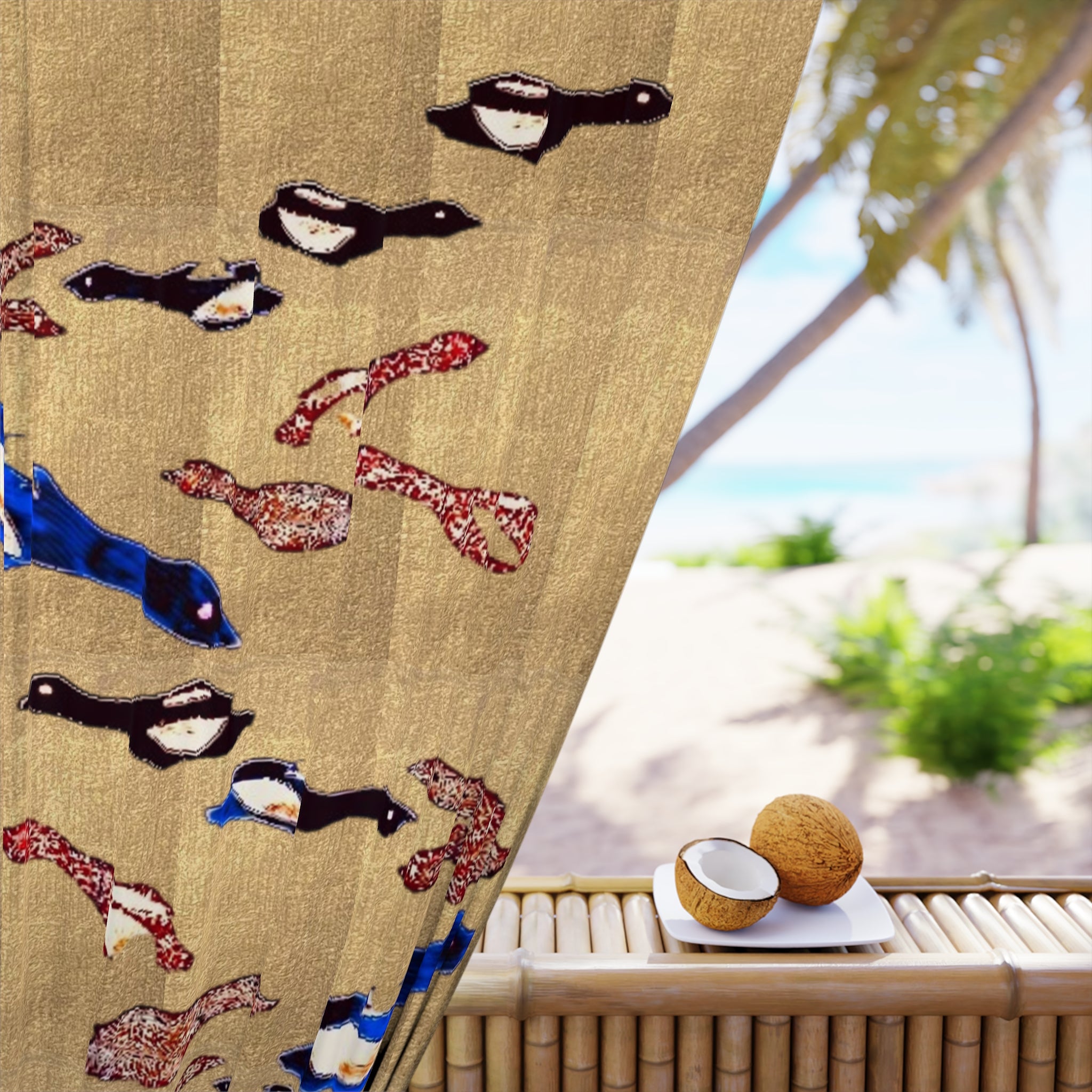 "Fly Me to the Moon" Bird Pattern Window Curtain — Blue and Gold Design Single Panel Blackout