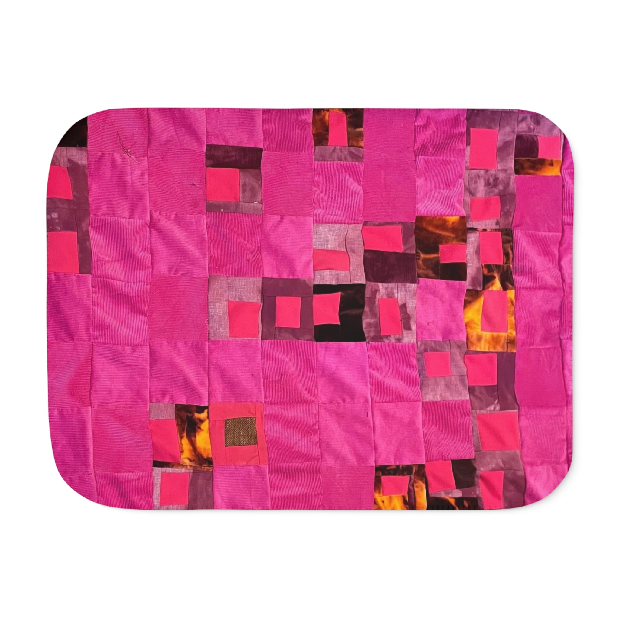 "Lela" Pink Geometric Sherpa Blanket — Cozy Fleece Throw with Abstract Patchwork