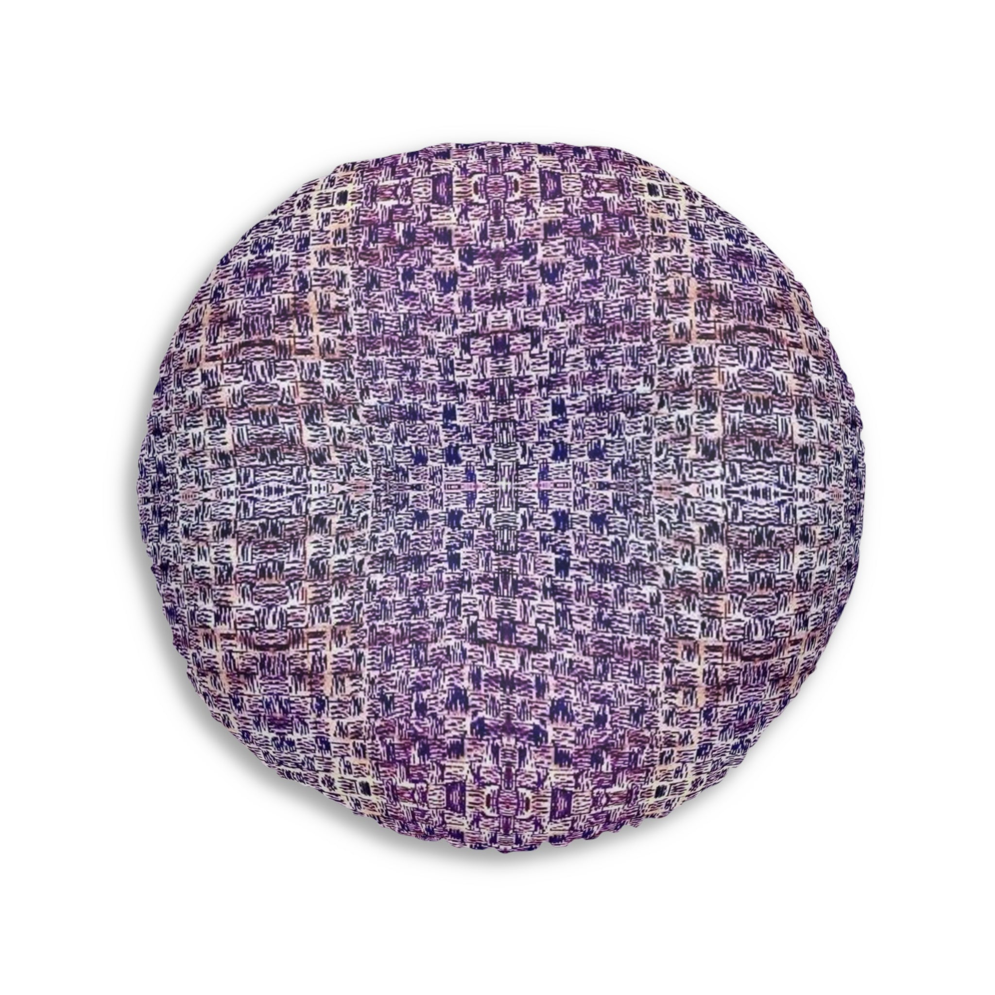 "Pauline, My Love" Round Tufted Floor Pillow — Purple Woven Boho Accent Cushion