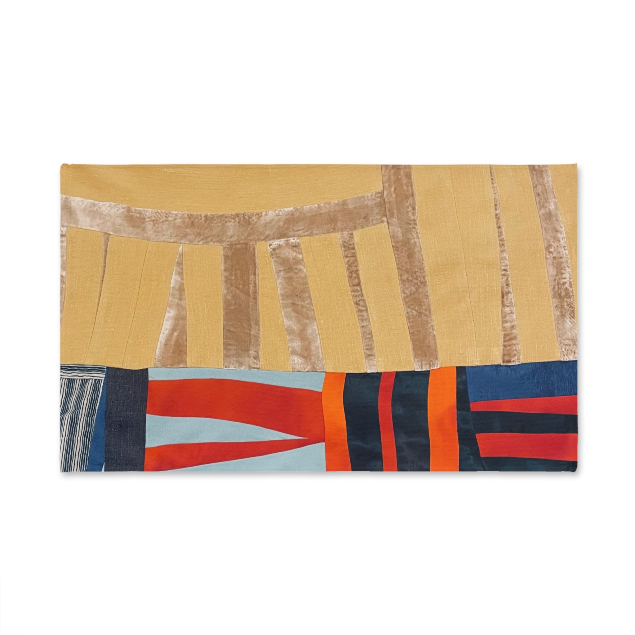 "Hannah and Samuel" Hand Towel — Abstract Geo Patchwork Design, Warm Gold & Navy Decorative Kitchen Towel