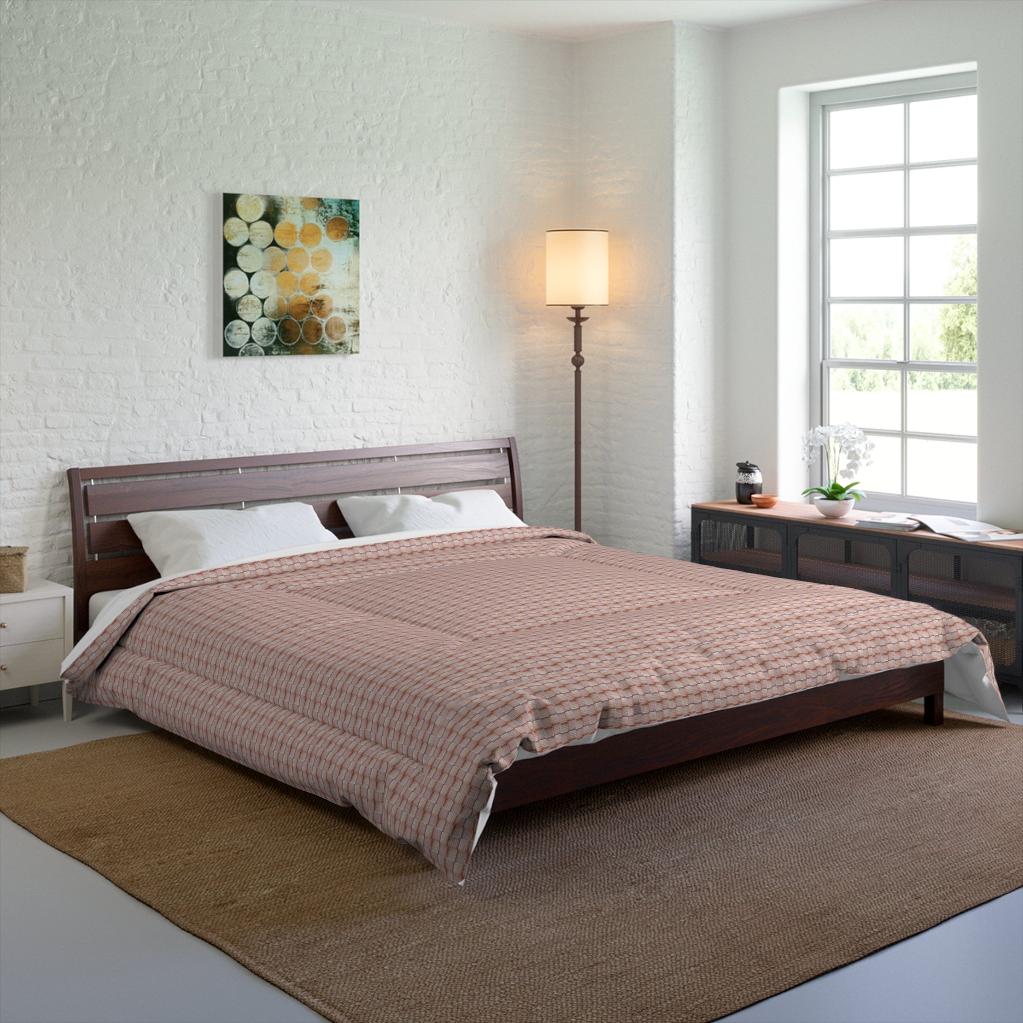 "Grandma Rose" Blush Waffle Comforter — Lightweight Textured Bedspread
