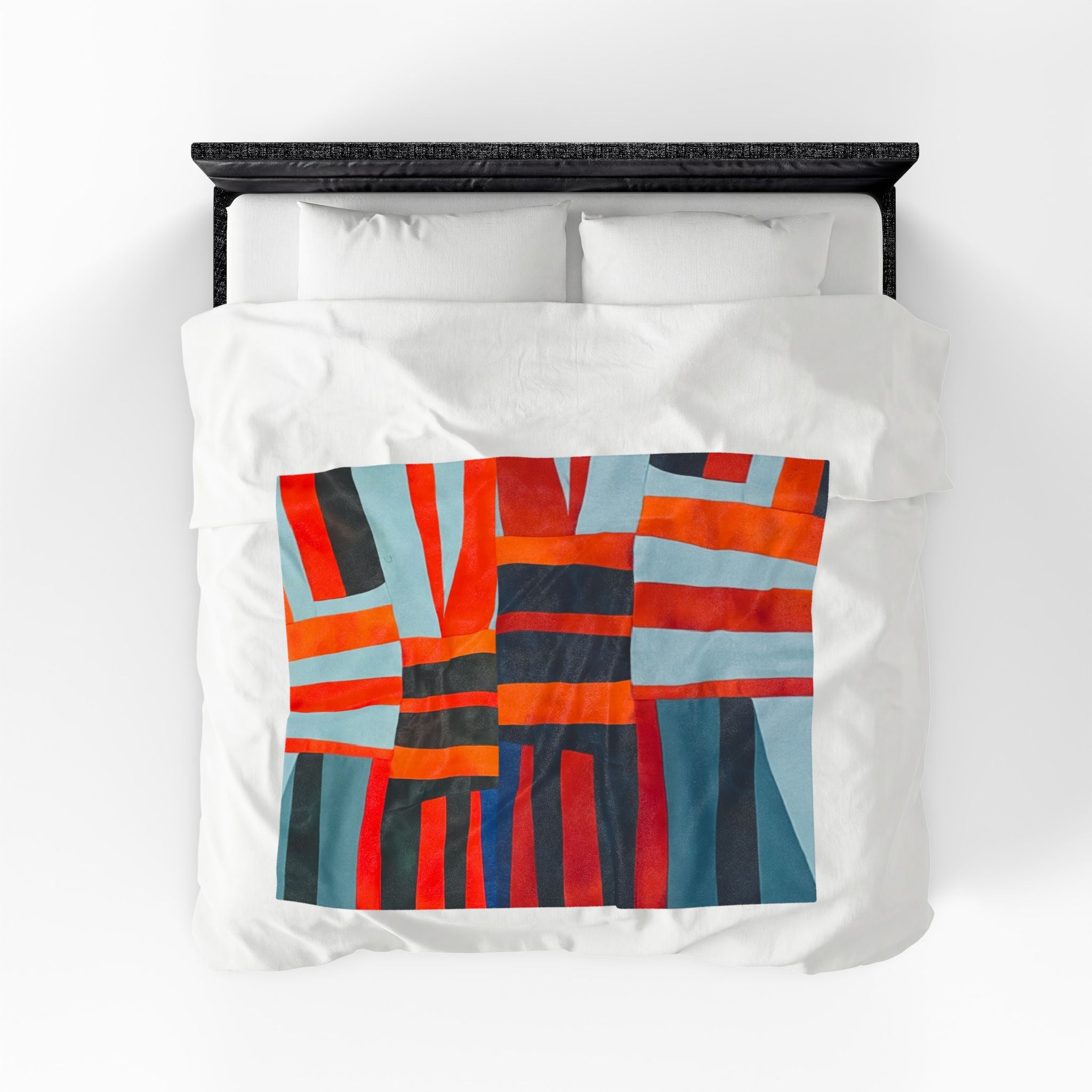 "Samuel" Abstract Geometric Velveteen Plush Blanket – Modern Orange & Blue Throw