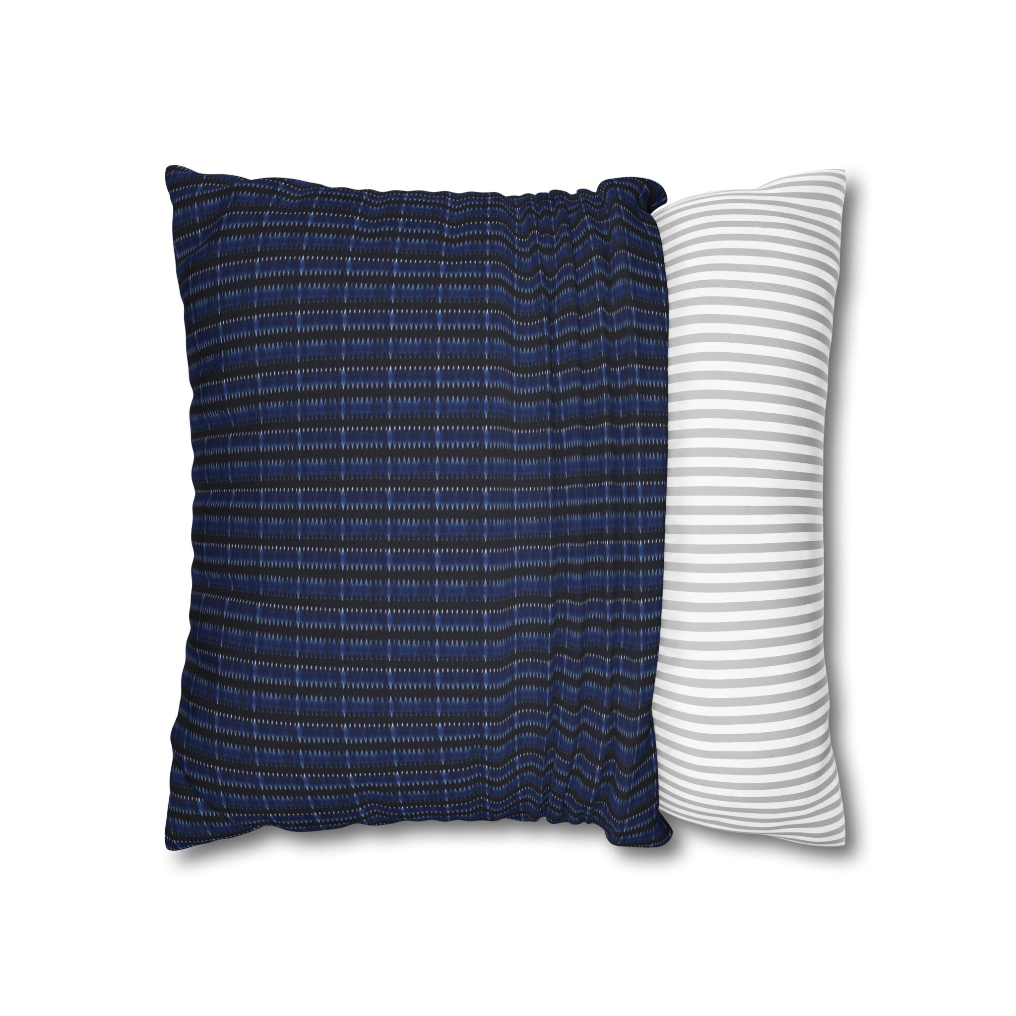 "Mississippi Midnight: Lovely Banjo Blues" Navy Blue and Black Plaid Square Pillowcase — Blue Check Decorative Throw Pillow Cover
